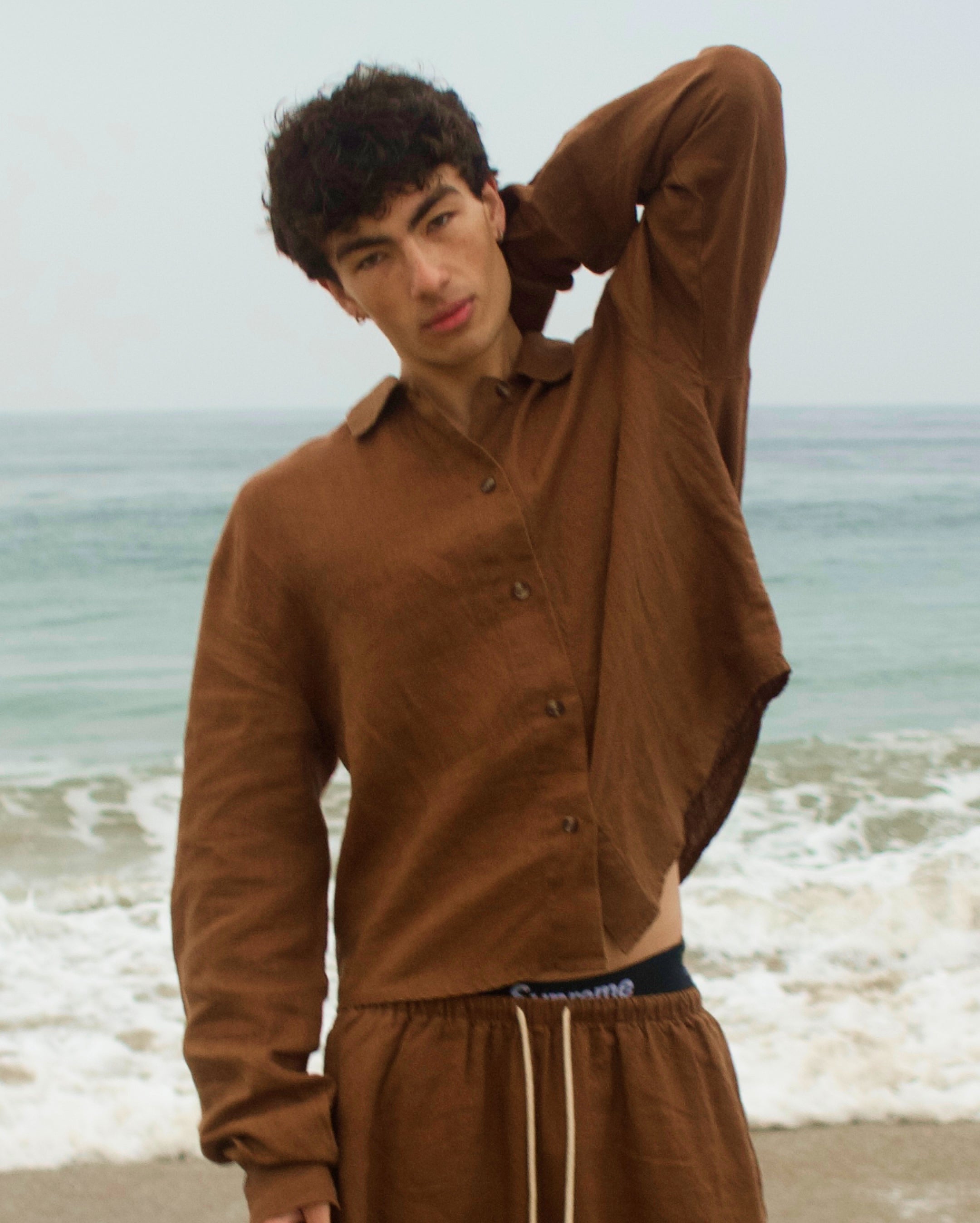 Breezy Linen Button Up - Brown