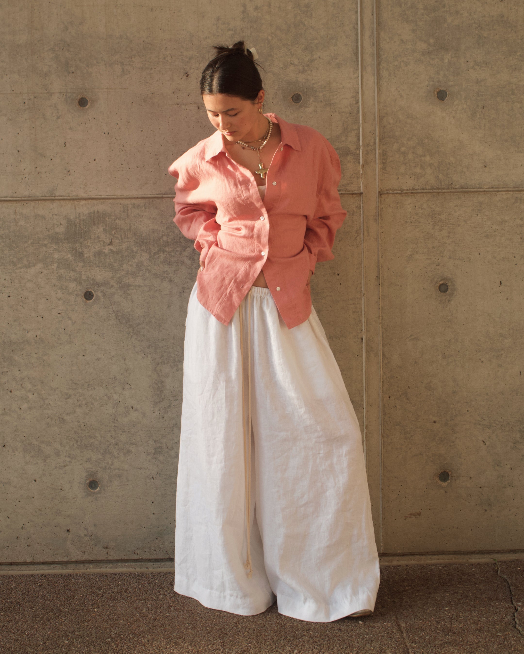 Breezy Linen Button Up - Pink