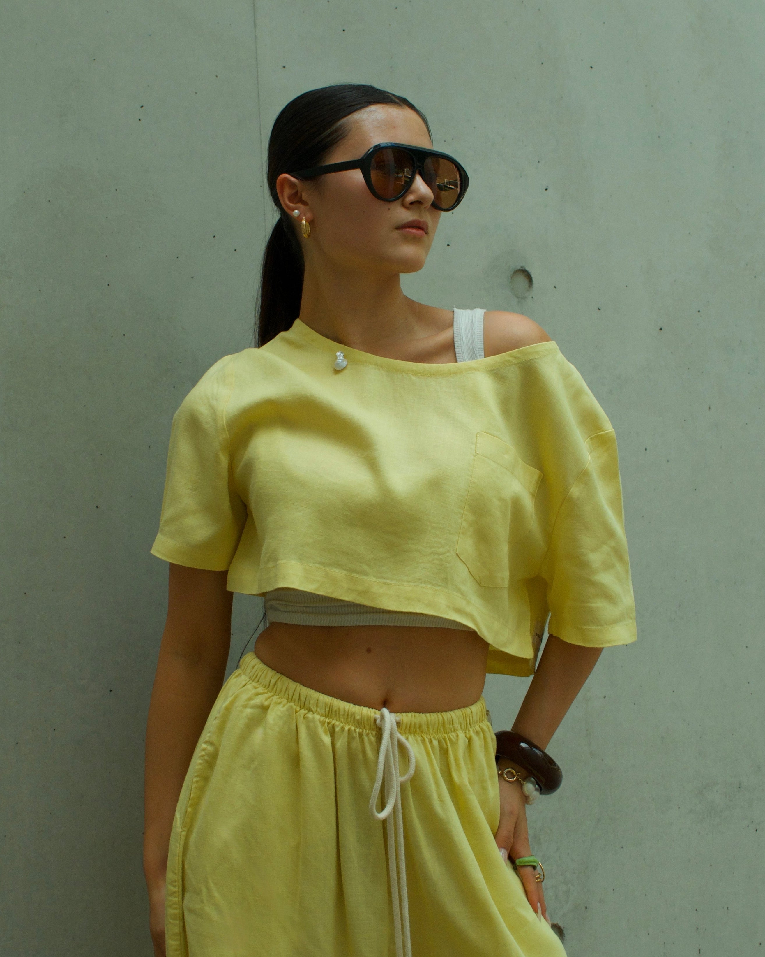 Earth Linen Staple Crop Top - Lemon Yellow