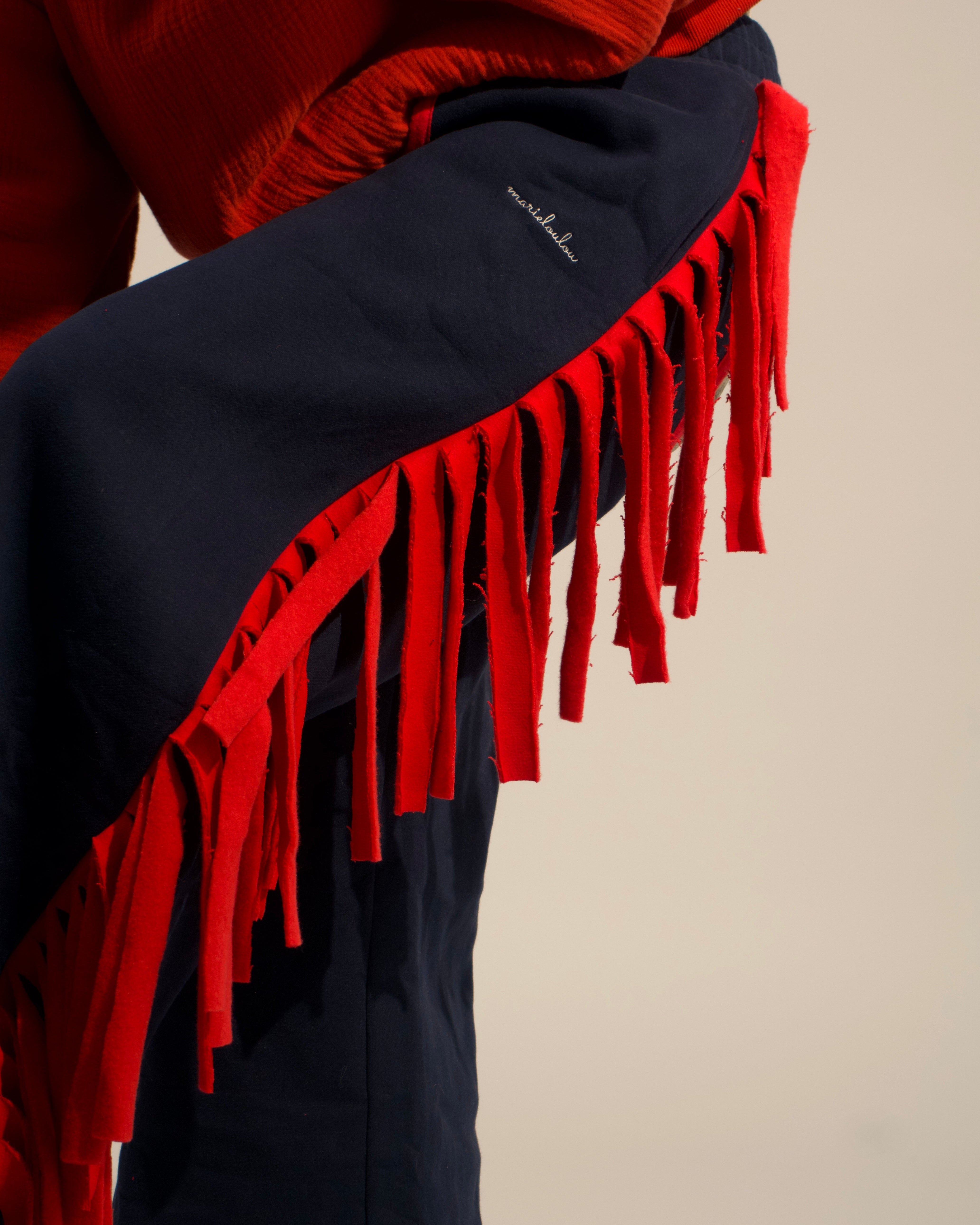 Cozy Cowboy Essential Wide-Leg Sweatpants Chaps— Navy and Red