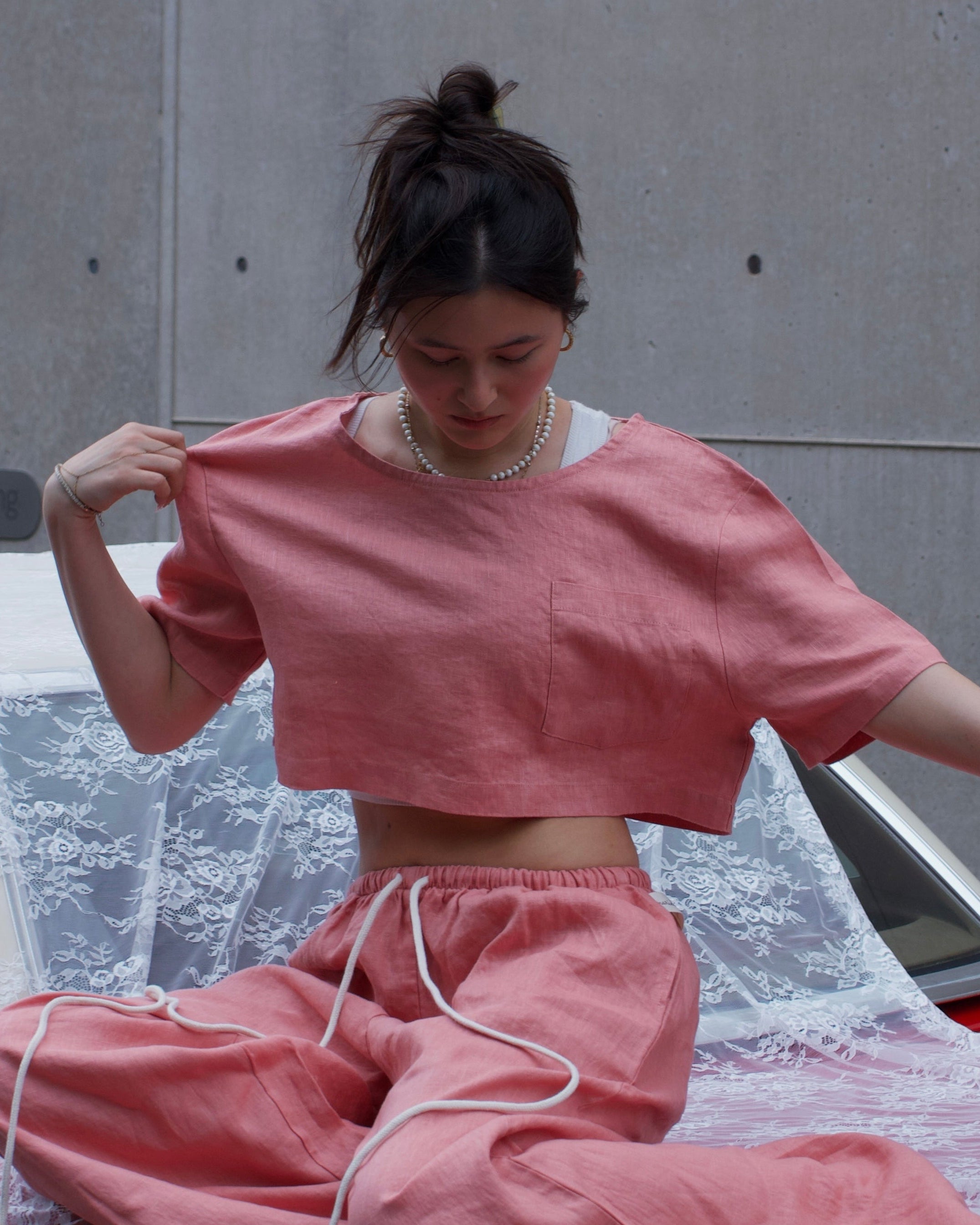 Earth Linen Staple Crop Top - Pink