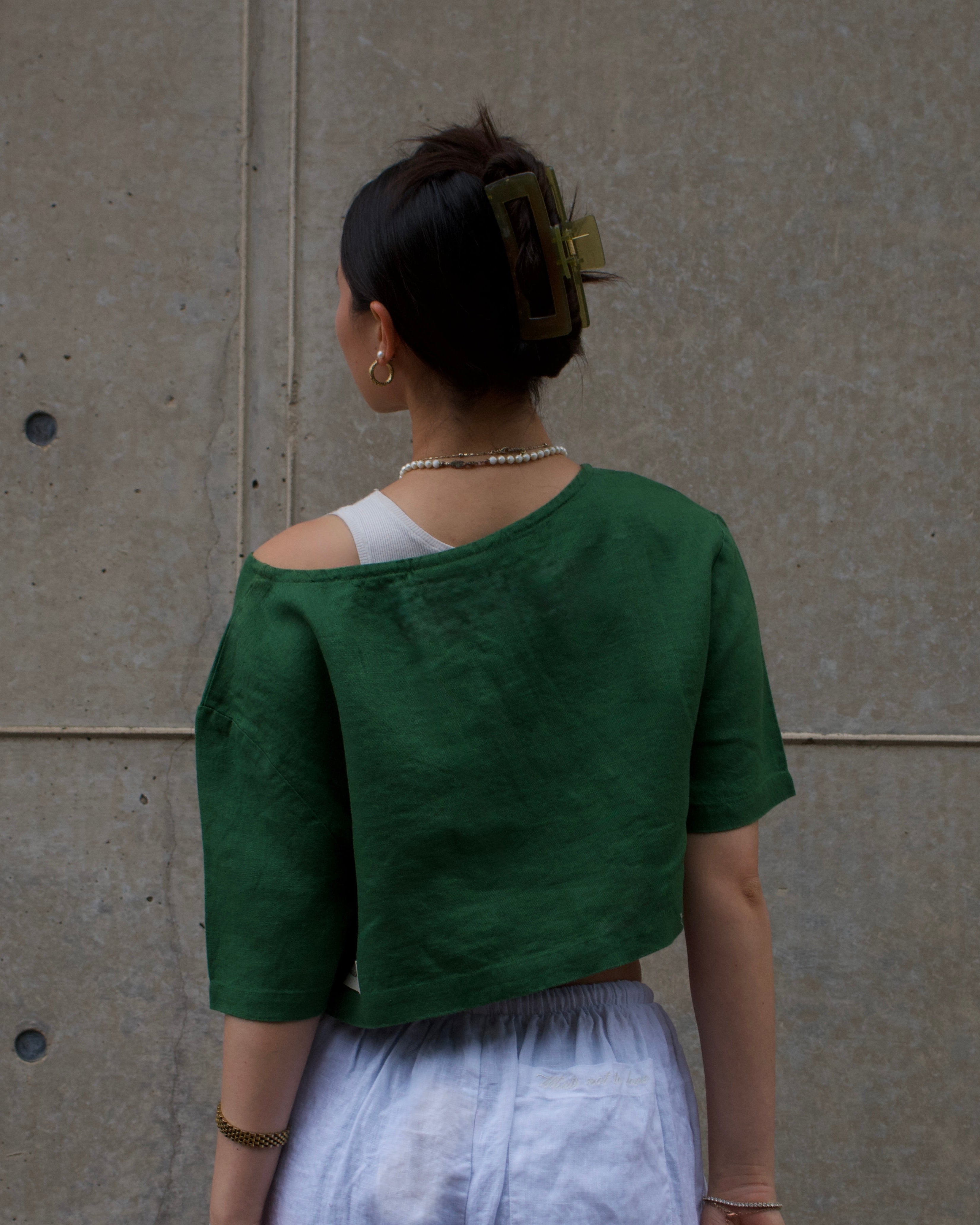 Earth Linen Staple Crop Top - Green