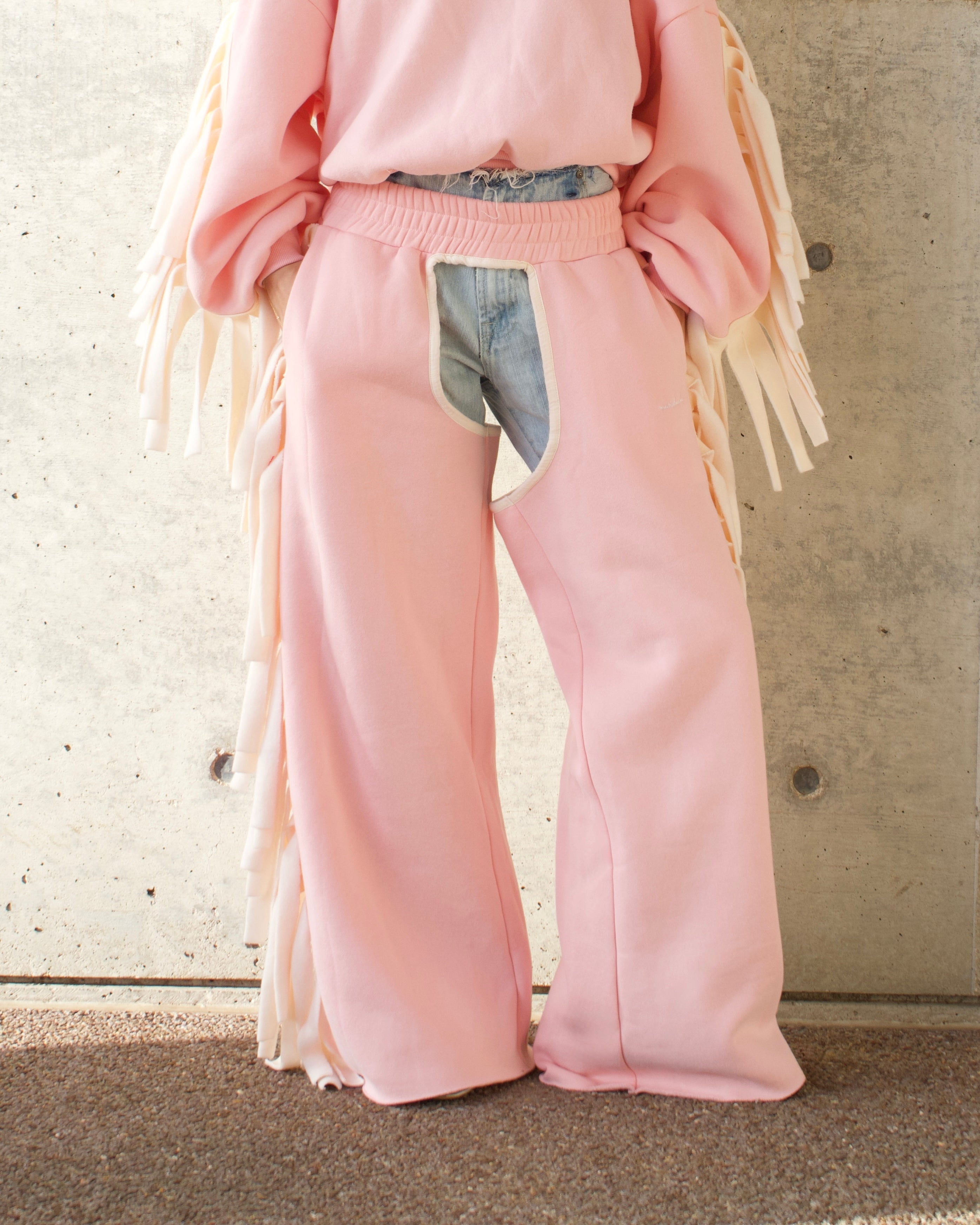Cozy Cowboy Essential Wide-Leg Sweatpants Chaps— Pink and Beige