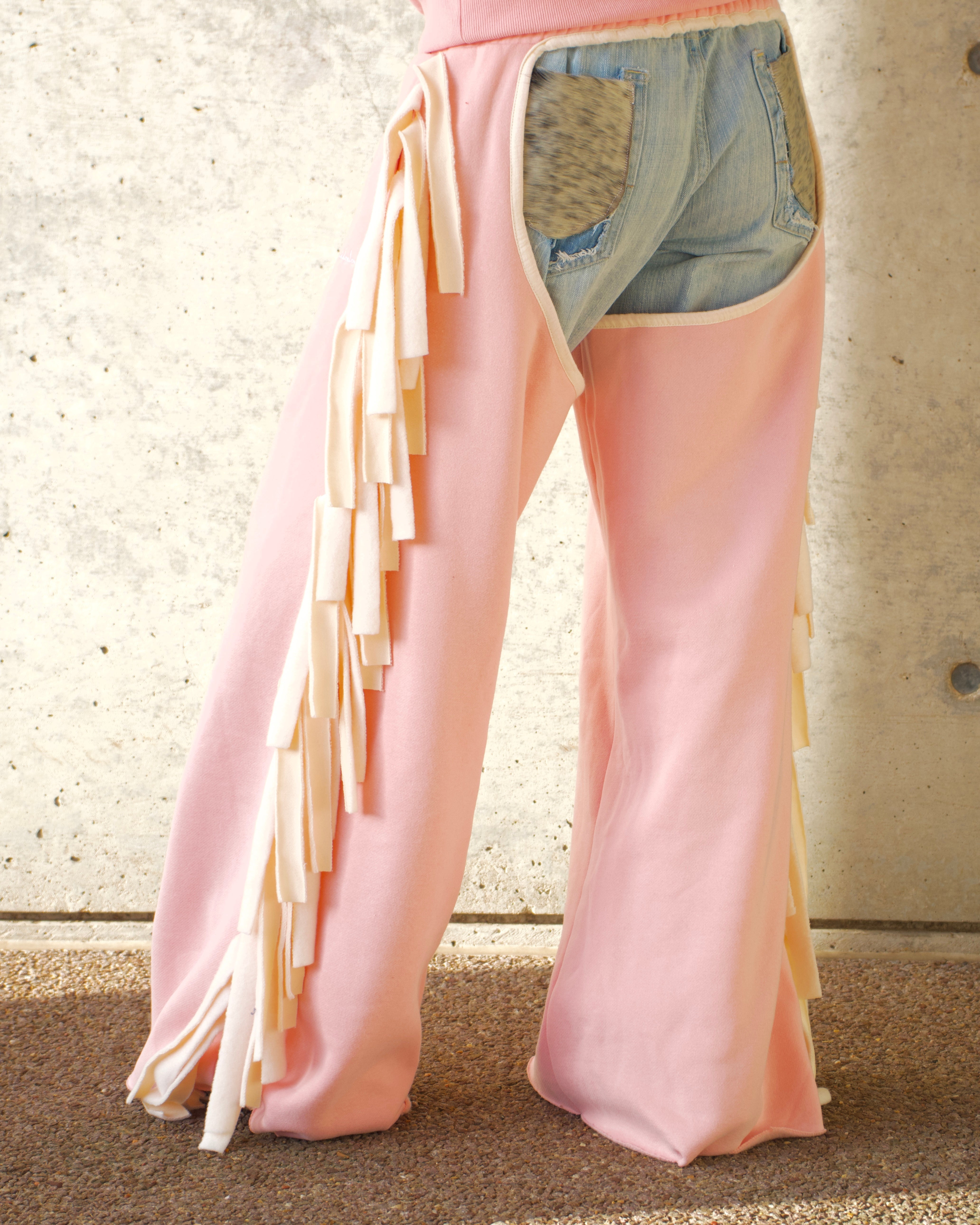 Cozy Cowboy Essential Wide-Leg Sweatpants Chaps— Pink and Beige