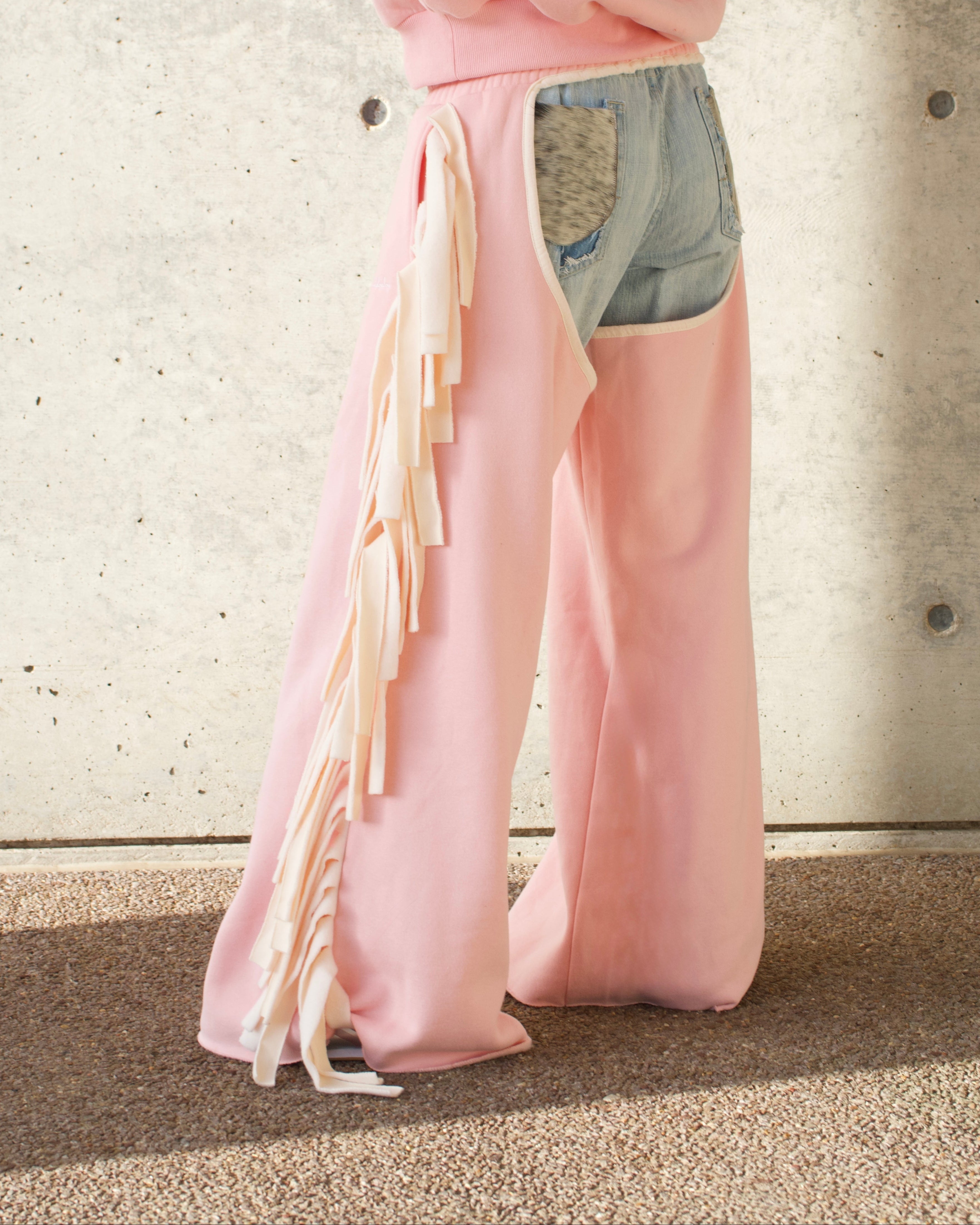 Cozy Cowboy Essential Wide-Leg Sweatpants Chaps— Pink and Beige