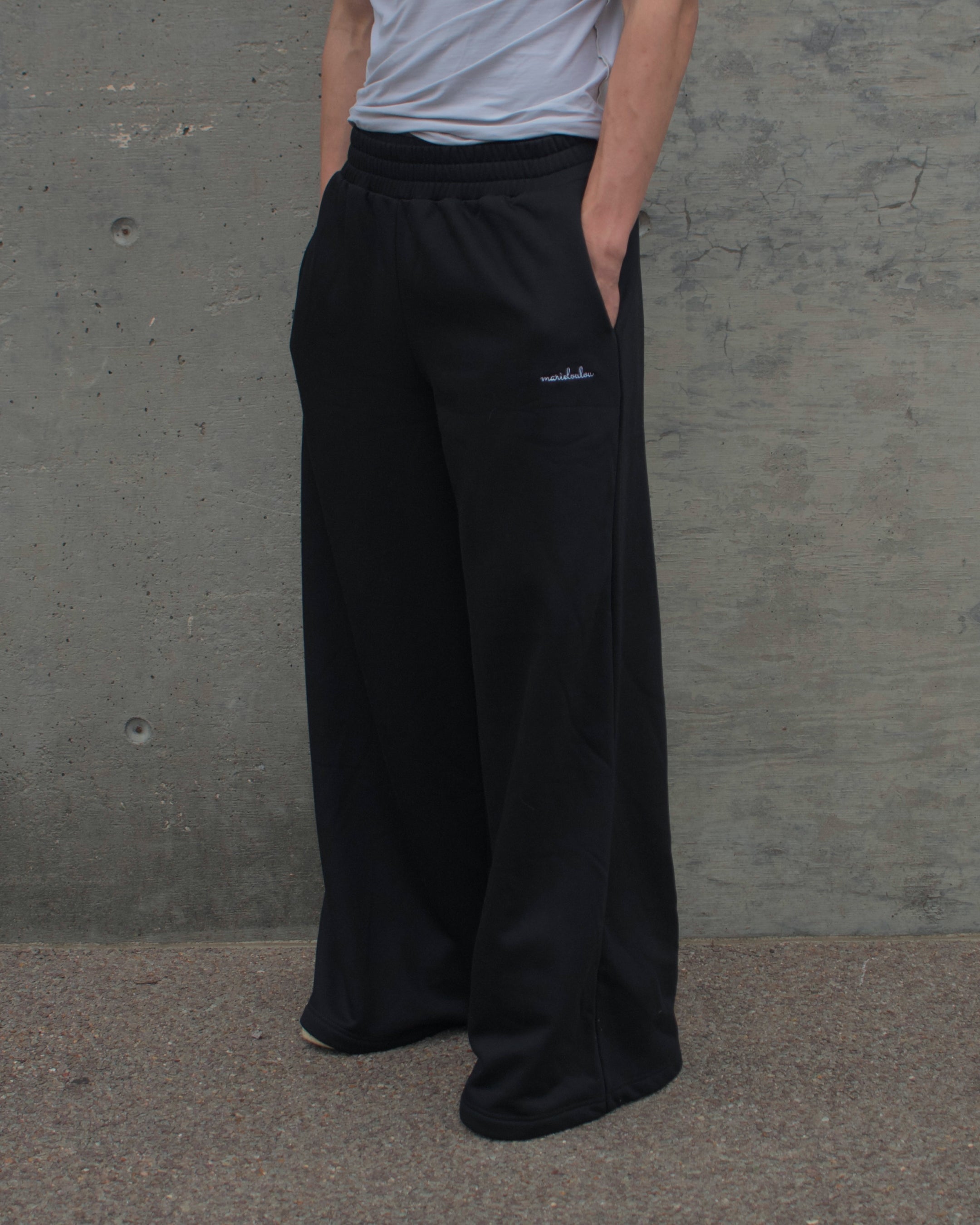 Essential Unisex Wide Leg Sweatpants - Black