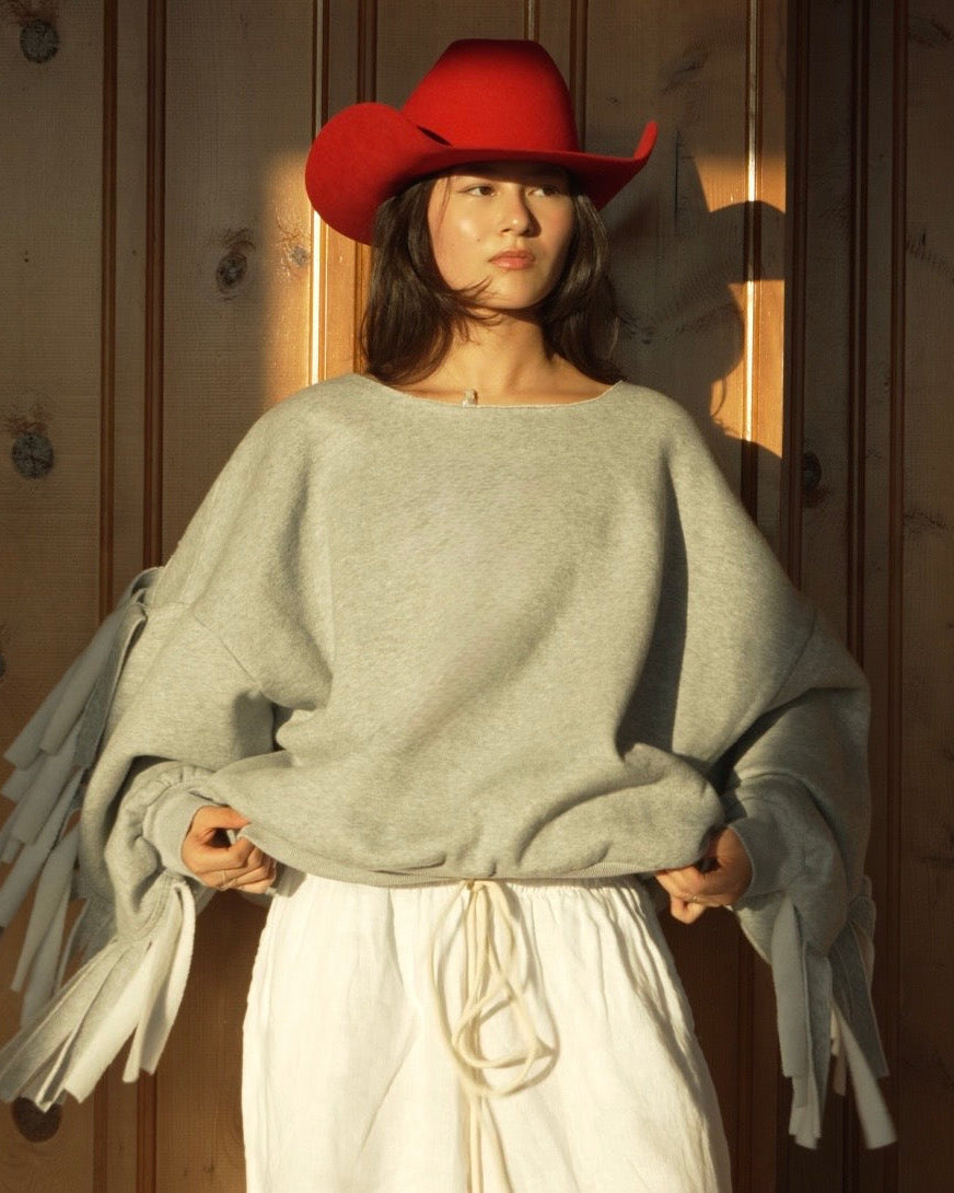 Cozy Cowboy Essential Fringe Crewneck Sweatshirt — Gray