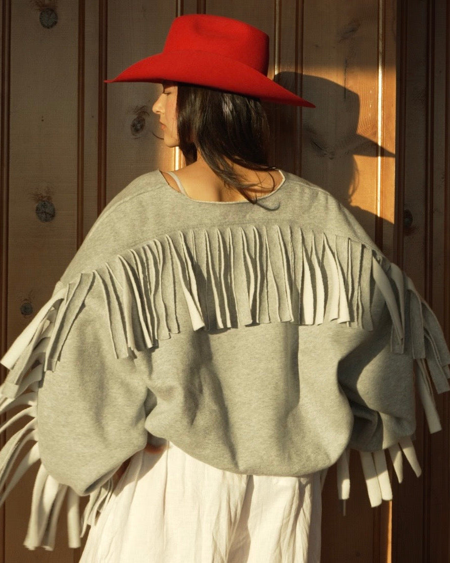 Cozy Cowboy Essential Fringe Crewneck Sweatshirt — Gray