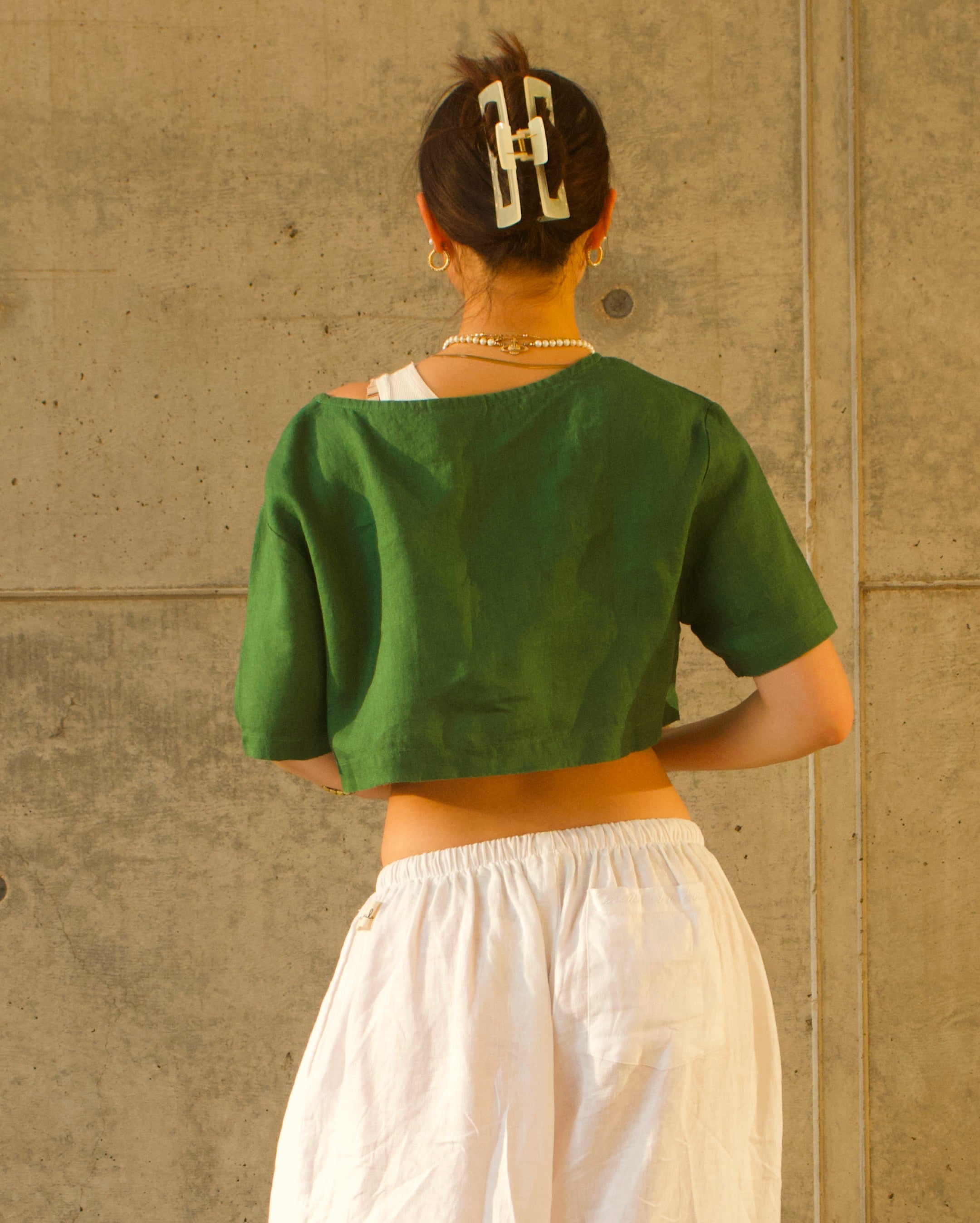 Earth Linen Staple Crop Top - Green