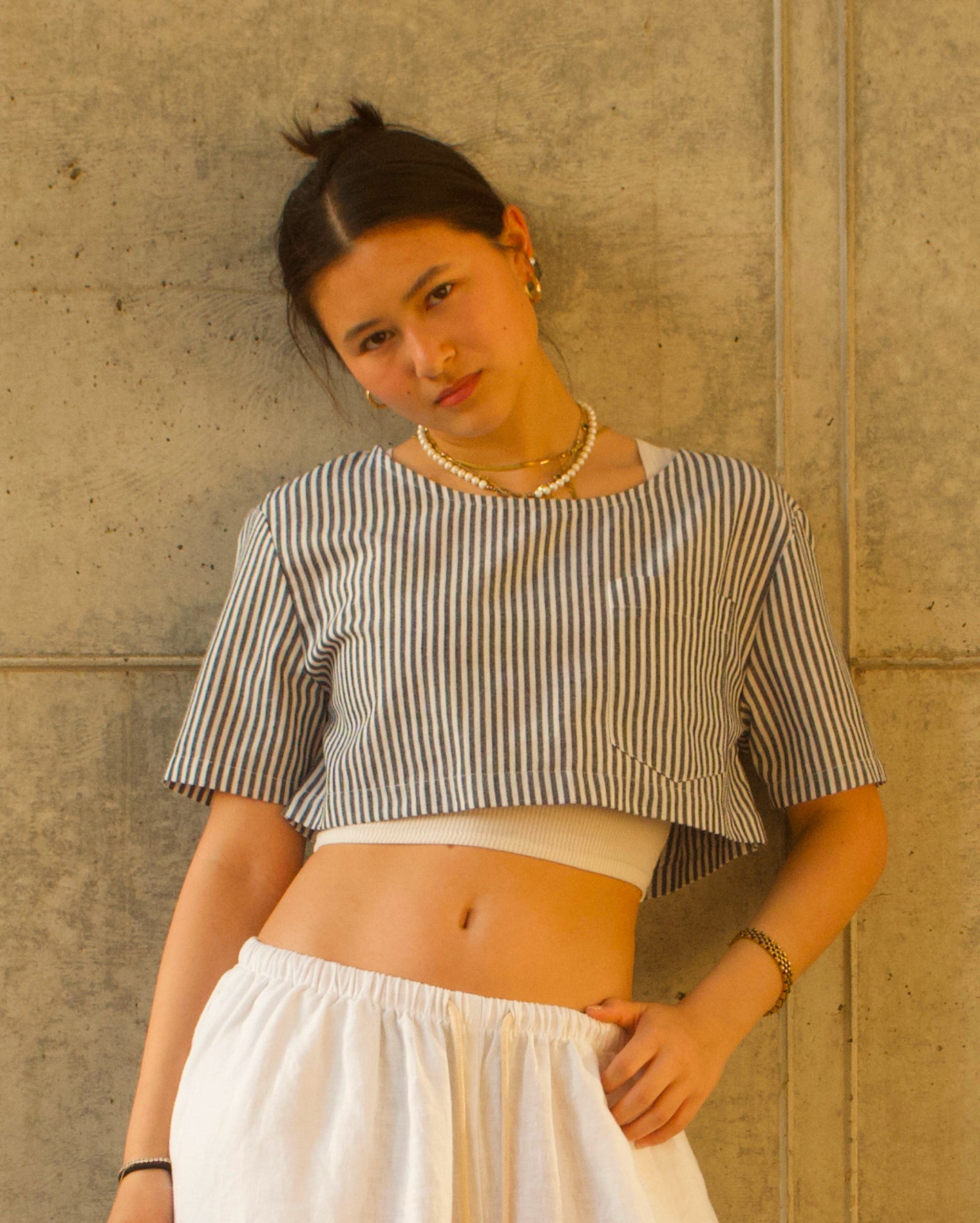 Linen Staple Crop Top - Stripe
