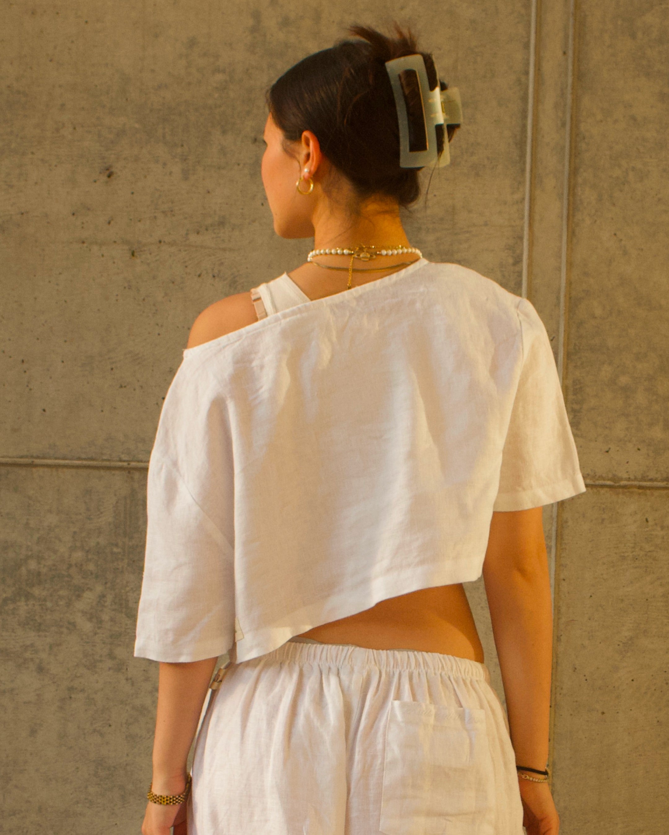 Linen Staple Crop Top - White