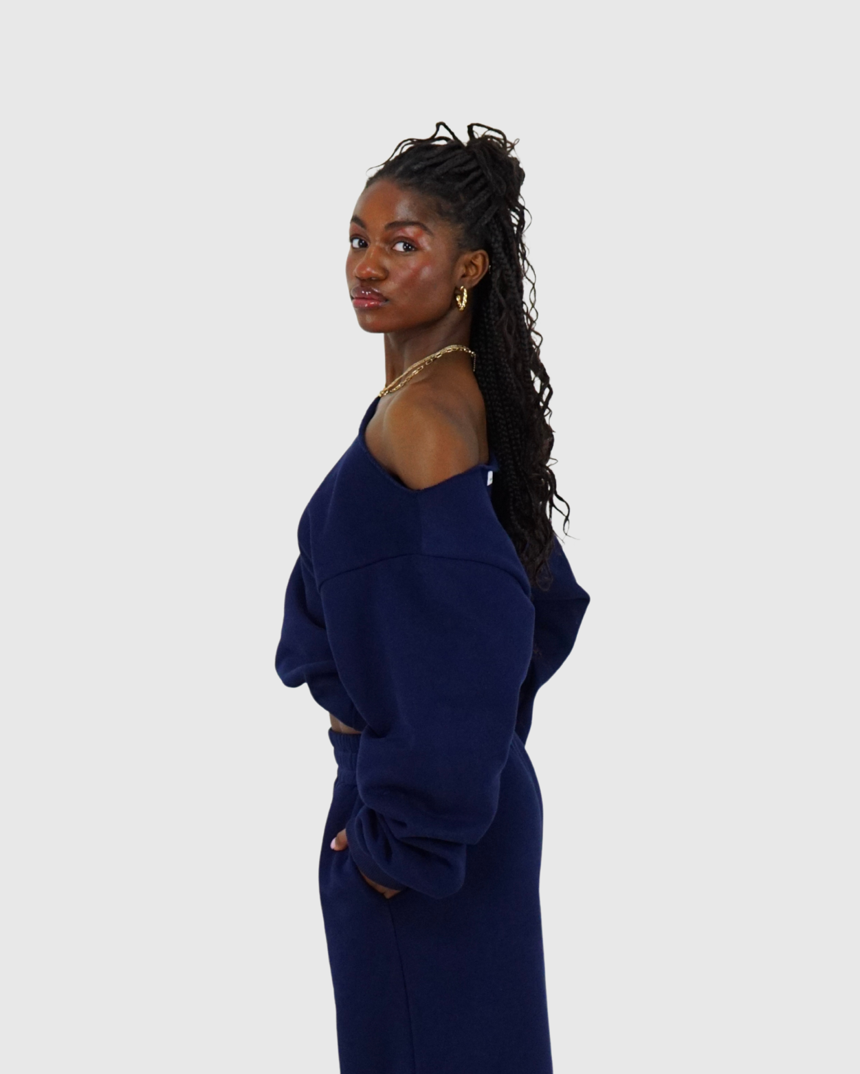 Cozy Cowboy Shoulder Crewneck Sweatshirt - Navy
