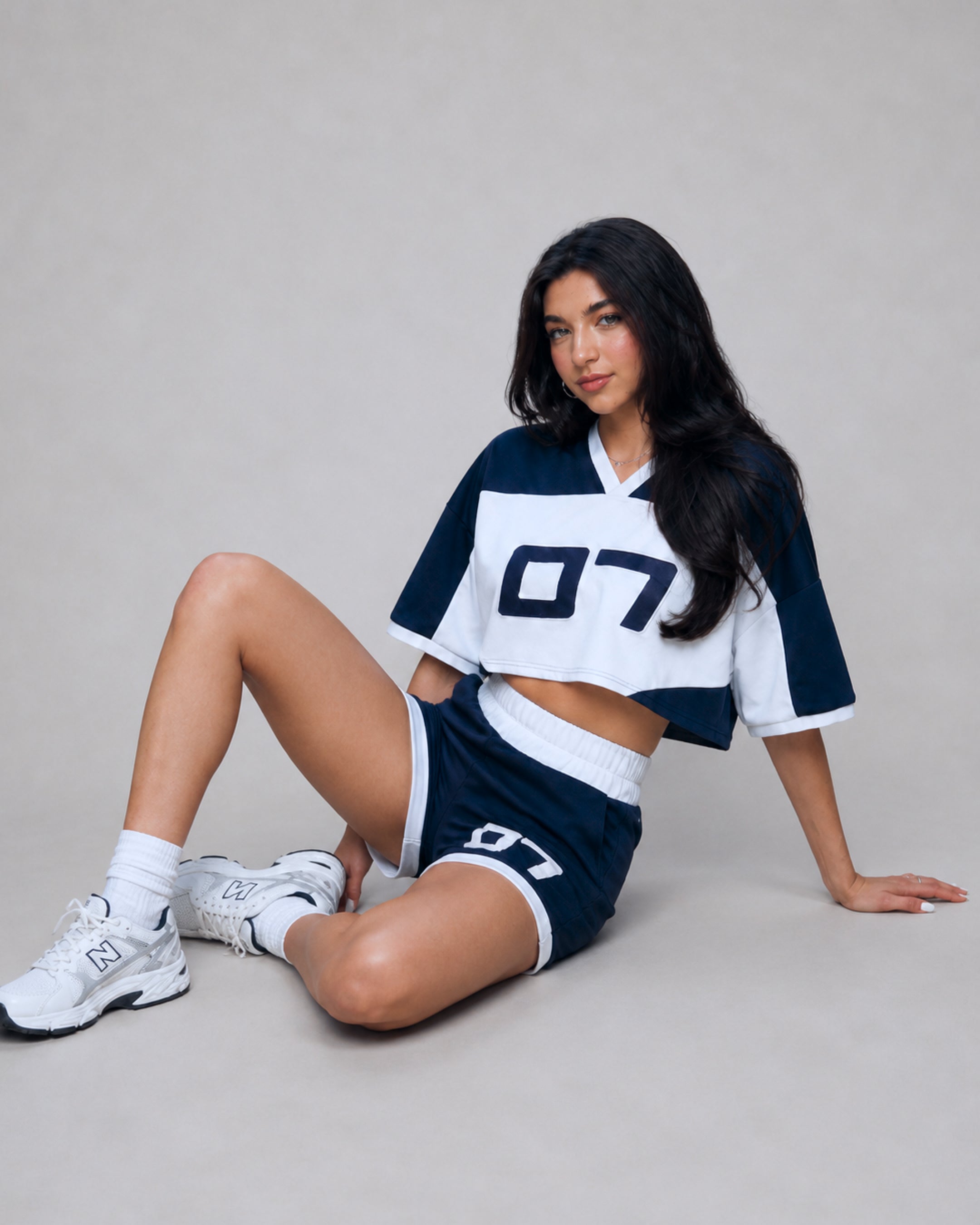 07' Cropped Jersey Crewneck Top | Navy | Marieloulou