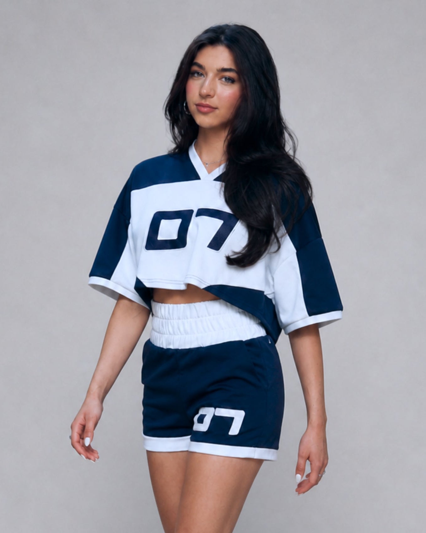 07' Cropped Jersey Crewneck - Navy