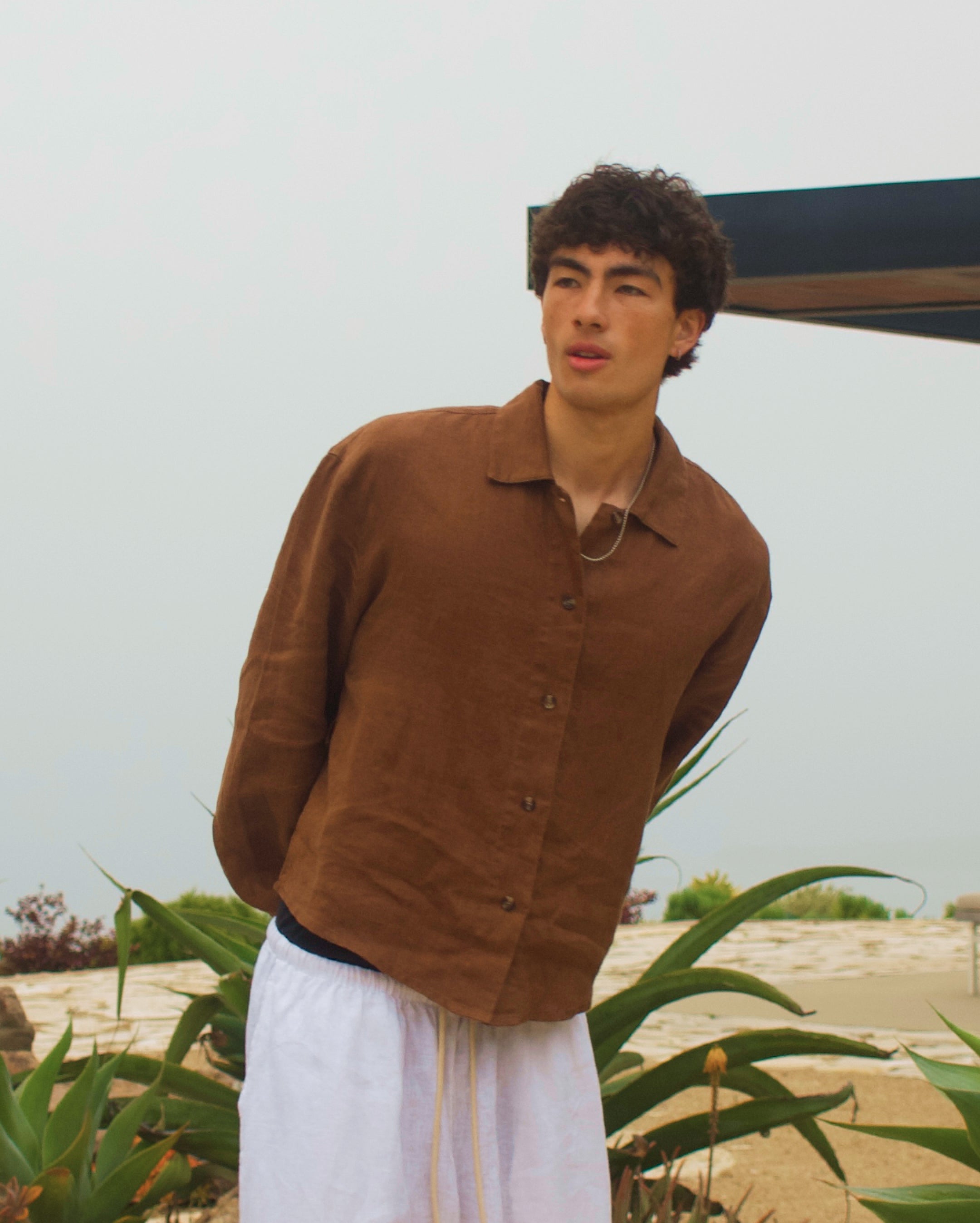 Breezy Linen Button Up - Brown