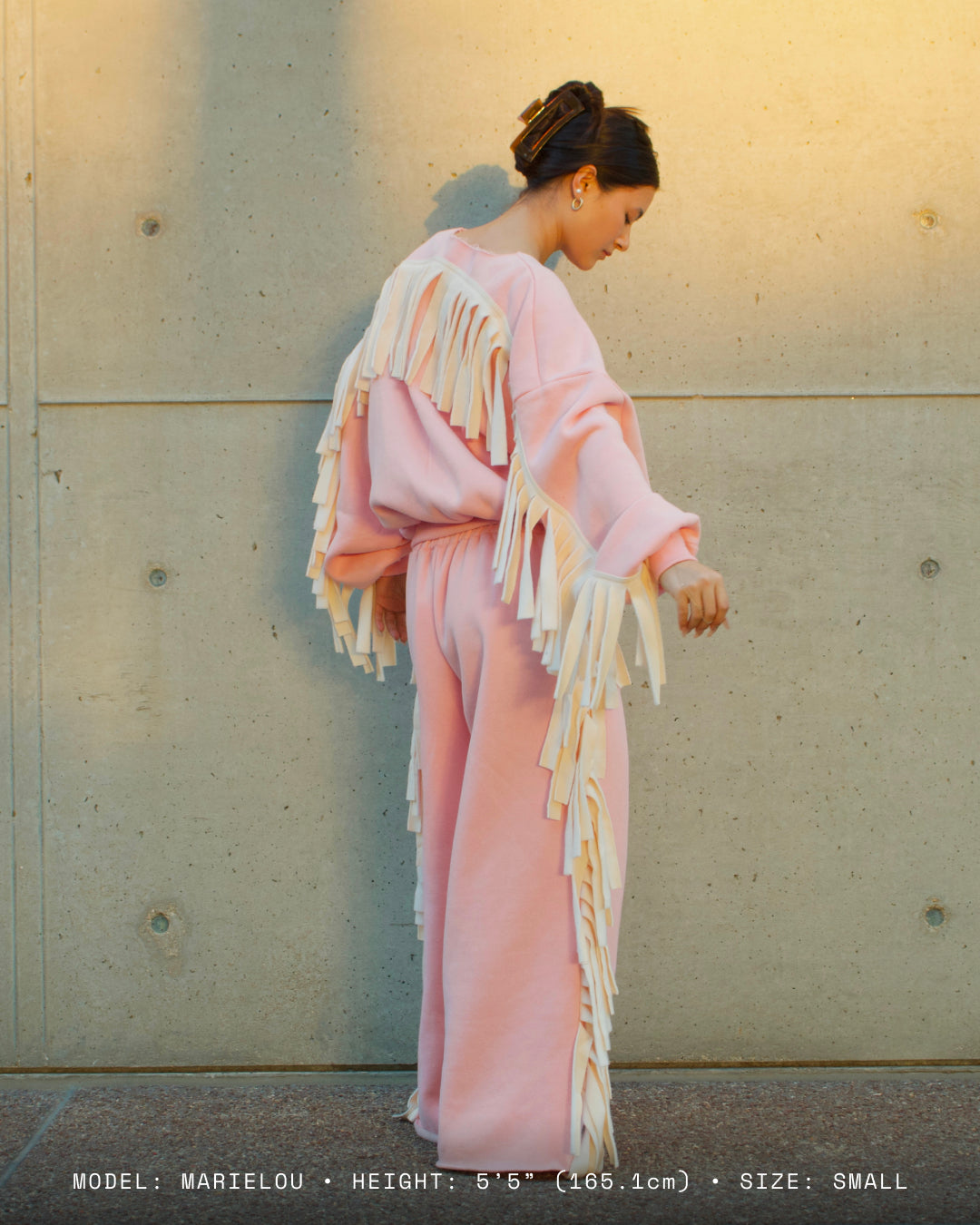Cozy Cowboy Essential Fringe Wide-Leg Sweatpants — Pink and Beige