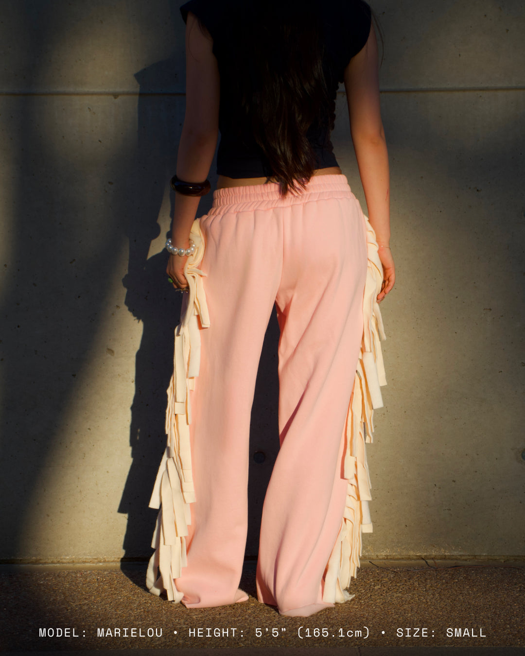 Cozy Cowboy Essential Fringe Wide-Leg Sweatpants — Pink and Beige