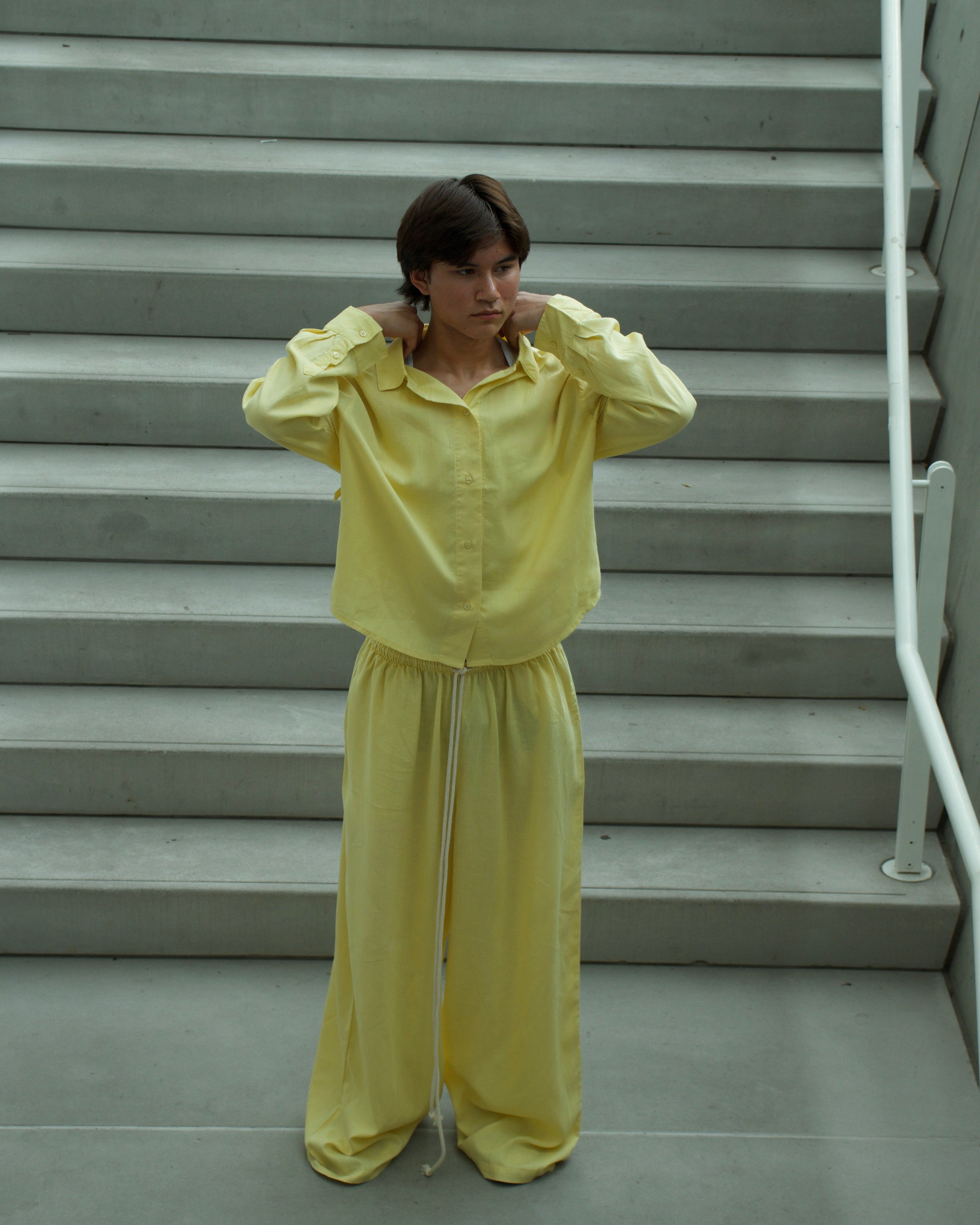 Breezy Earth Linen Button Up - Lemon Yellow