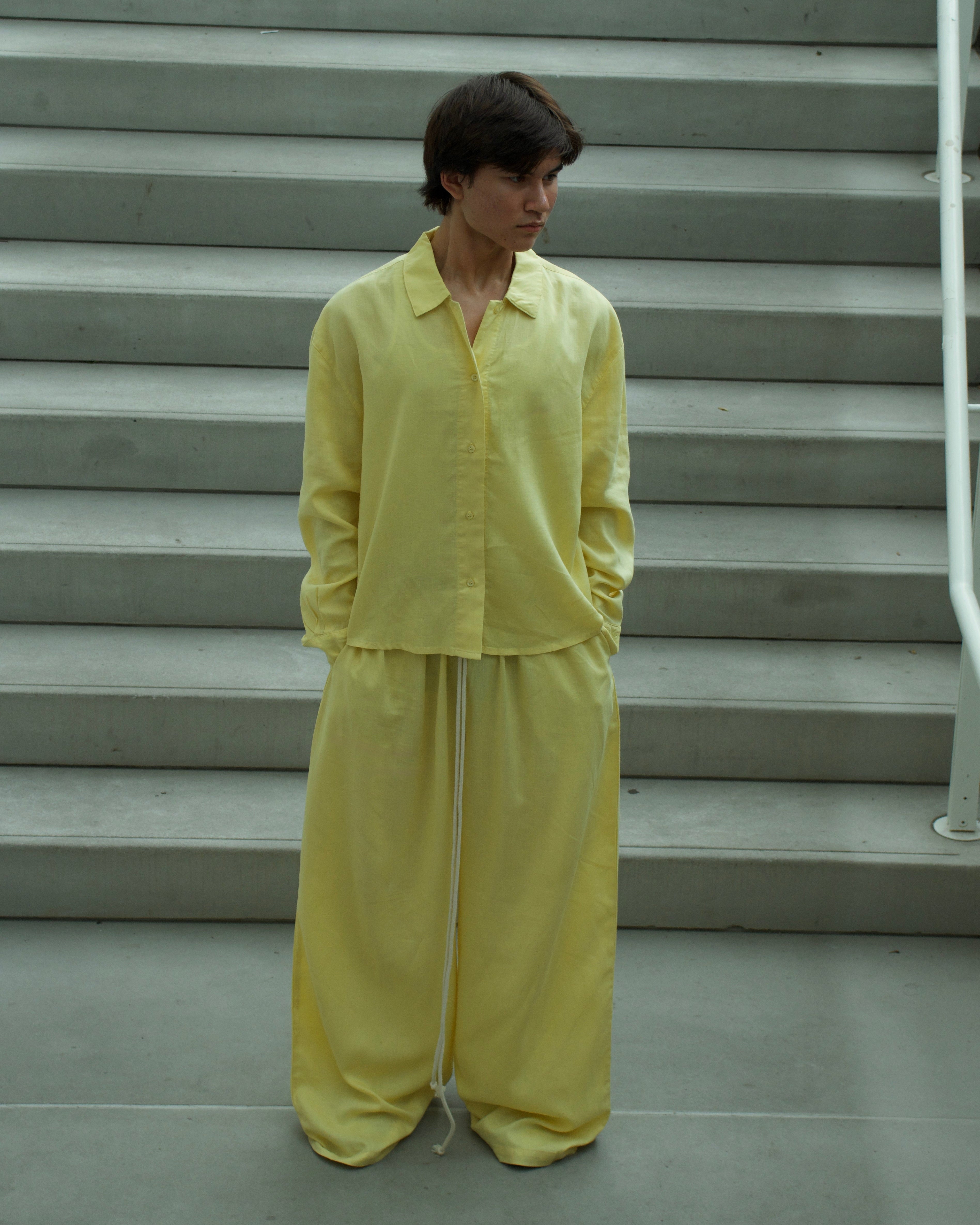 Breezy Earth Linen Button Up - Lemon Yellow