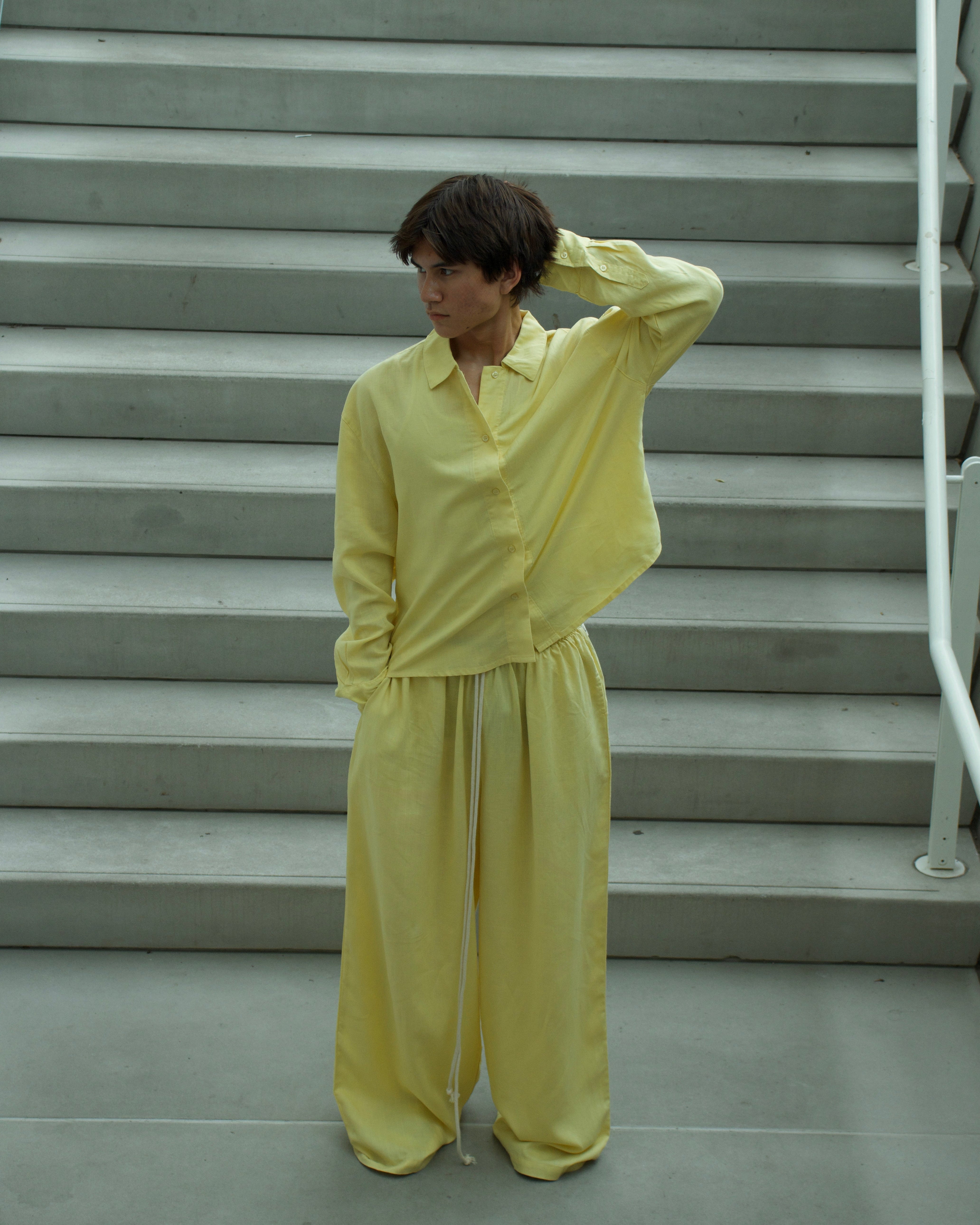 Breezy Earth Linen Button Up - Lemon Yellow