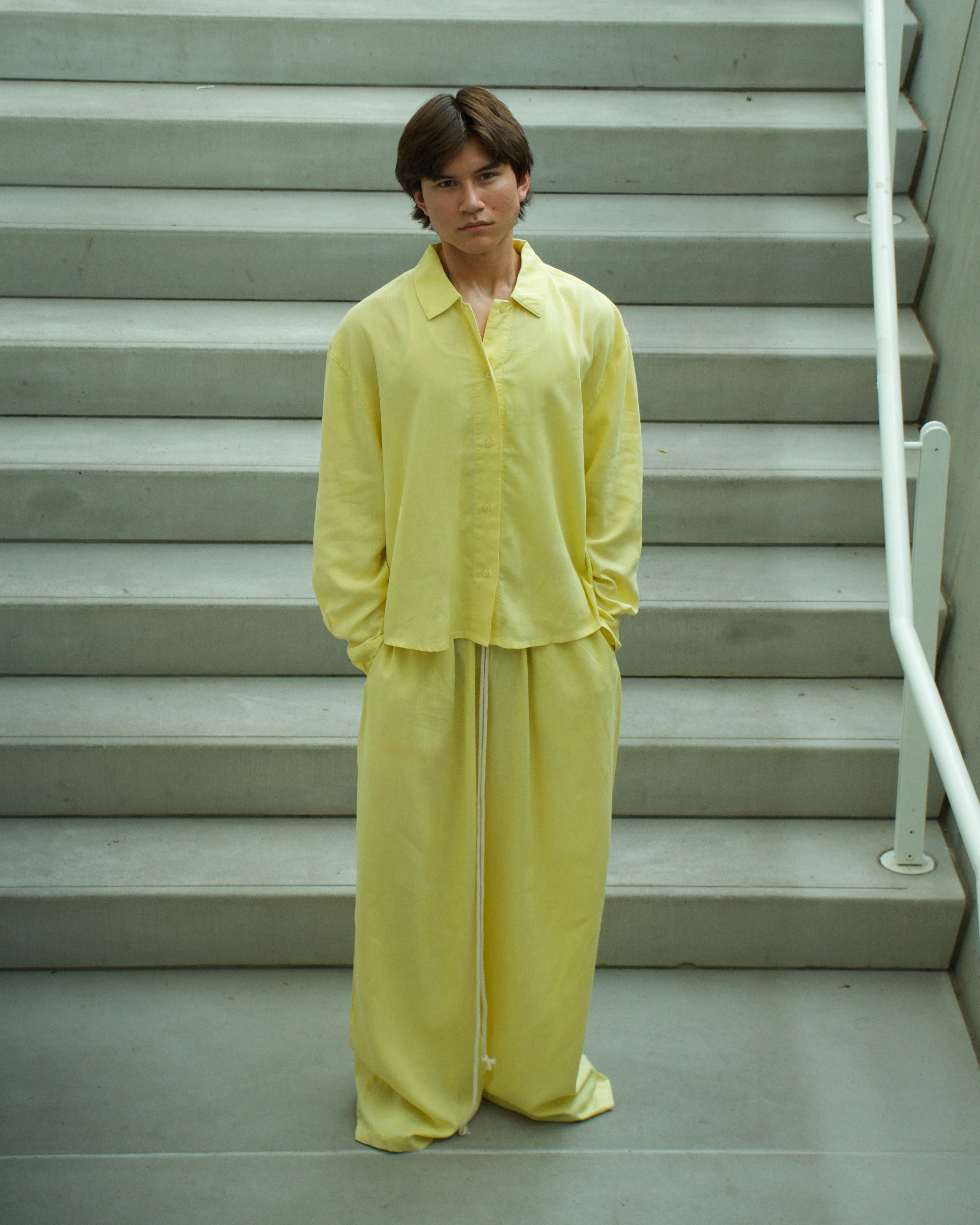 Breezy Earth Linen Button Up - Lemon Yellow
