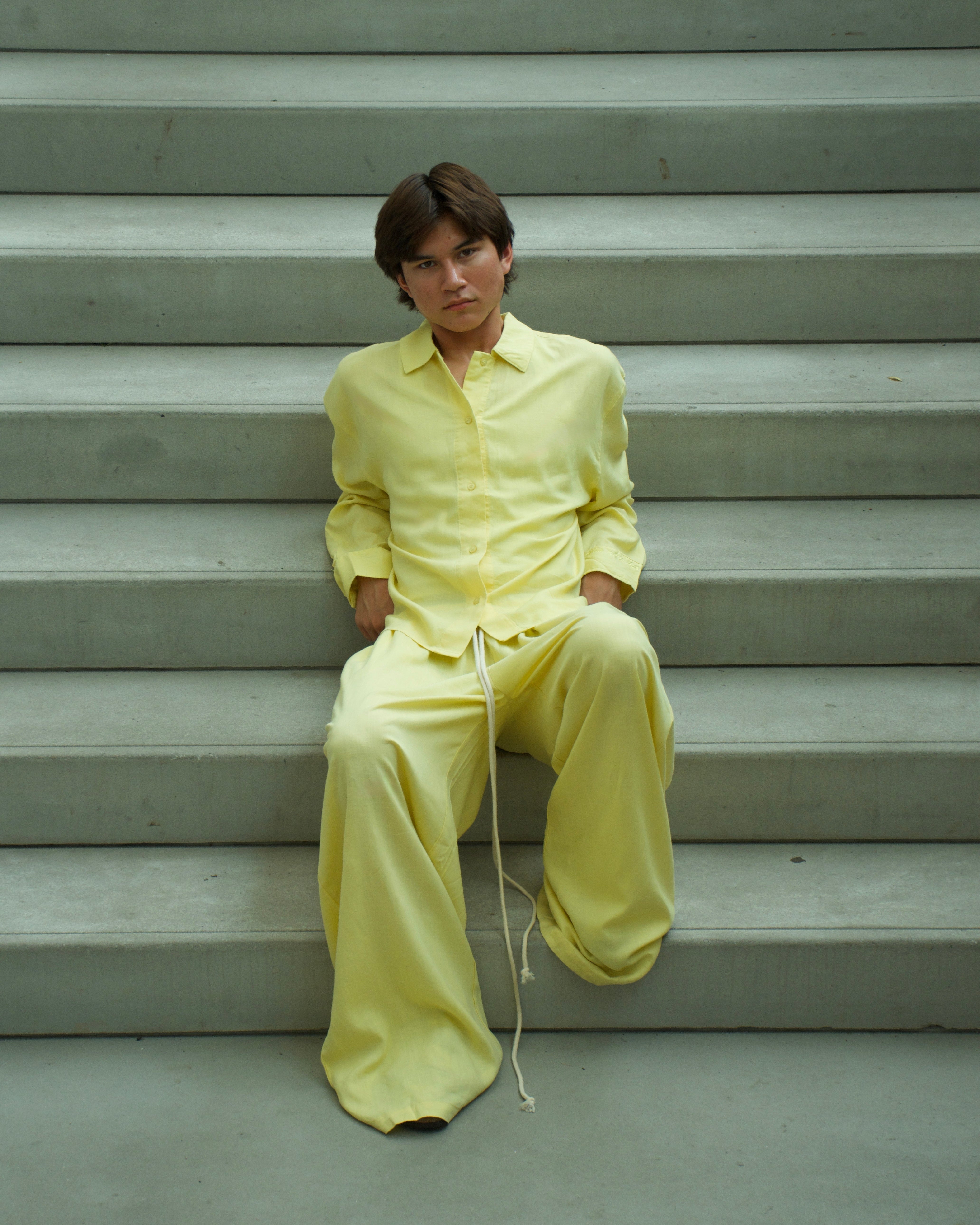 Breezy Earth Linen Button Up - Lemon Yellow