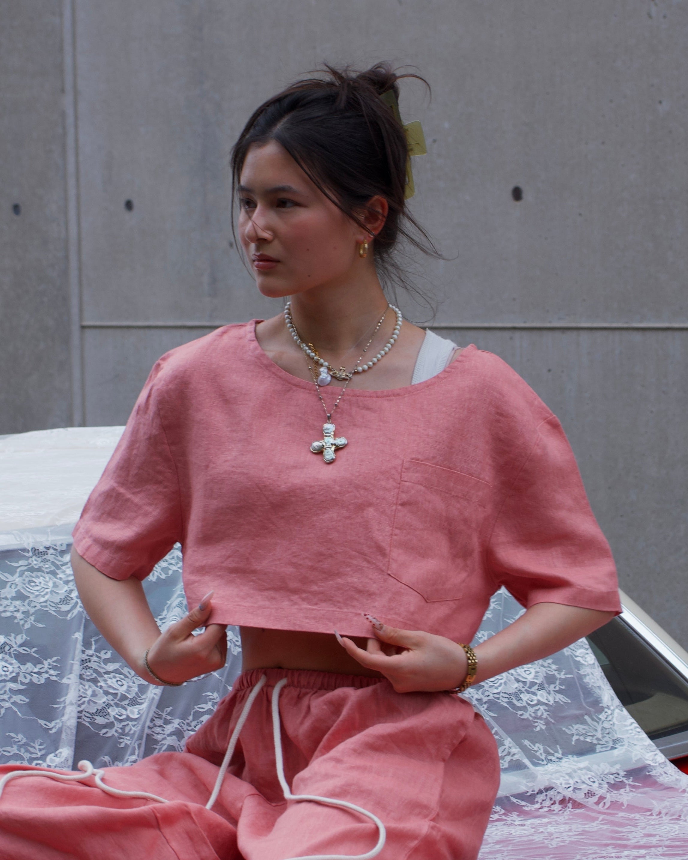 Earth Linen Staple Crop Top - Pink