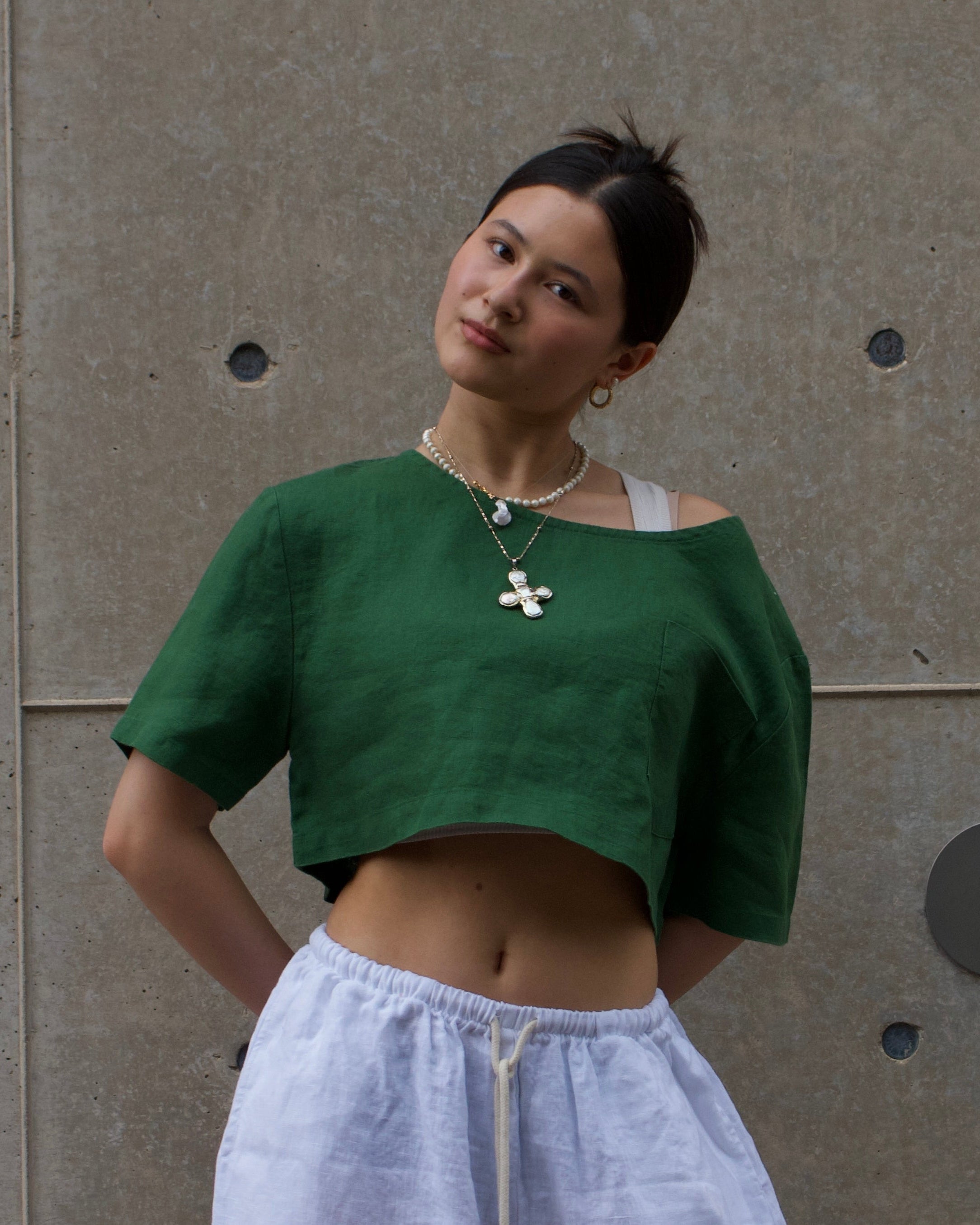 Earth Linen Staple Crop Top - Green