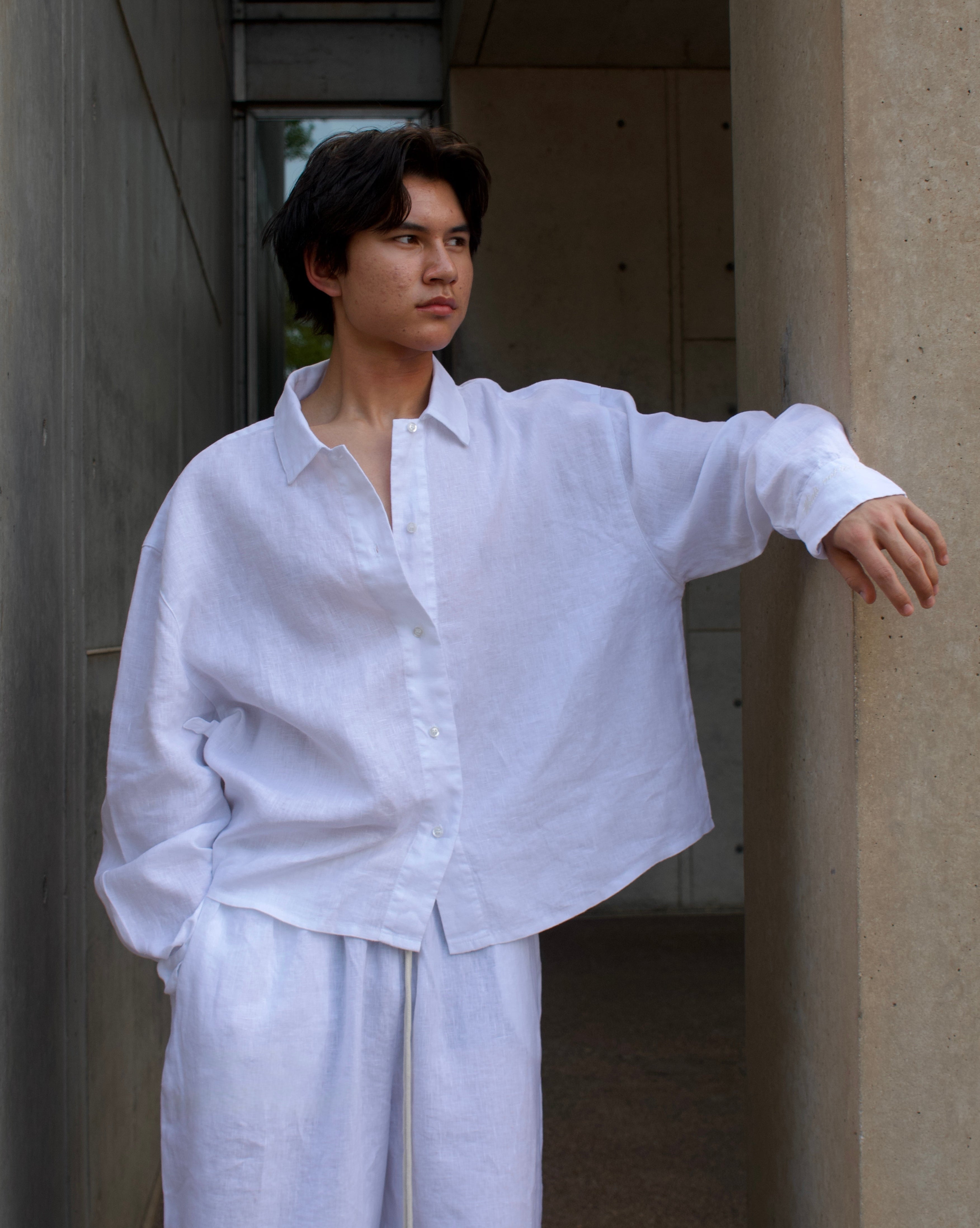 Breezy Earth Linen Button Up - White