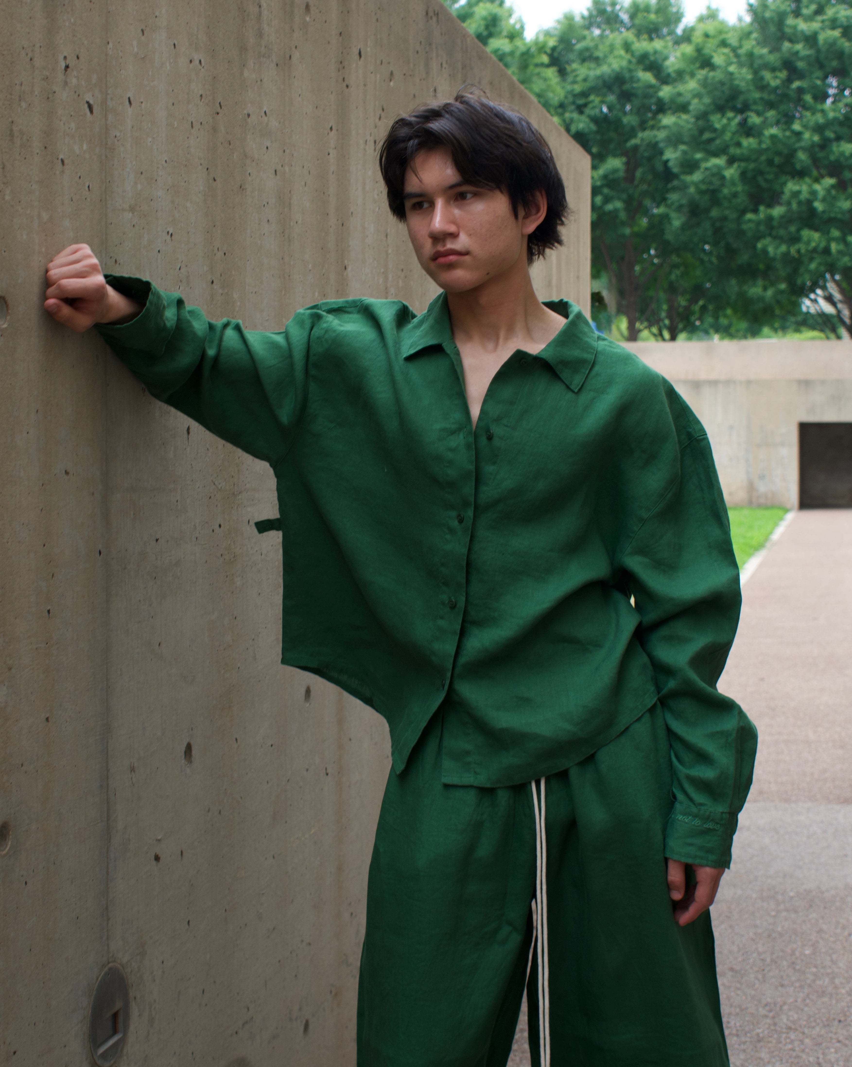 Breezy Earth Linen Button Up - Green
