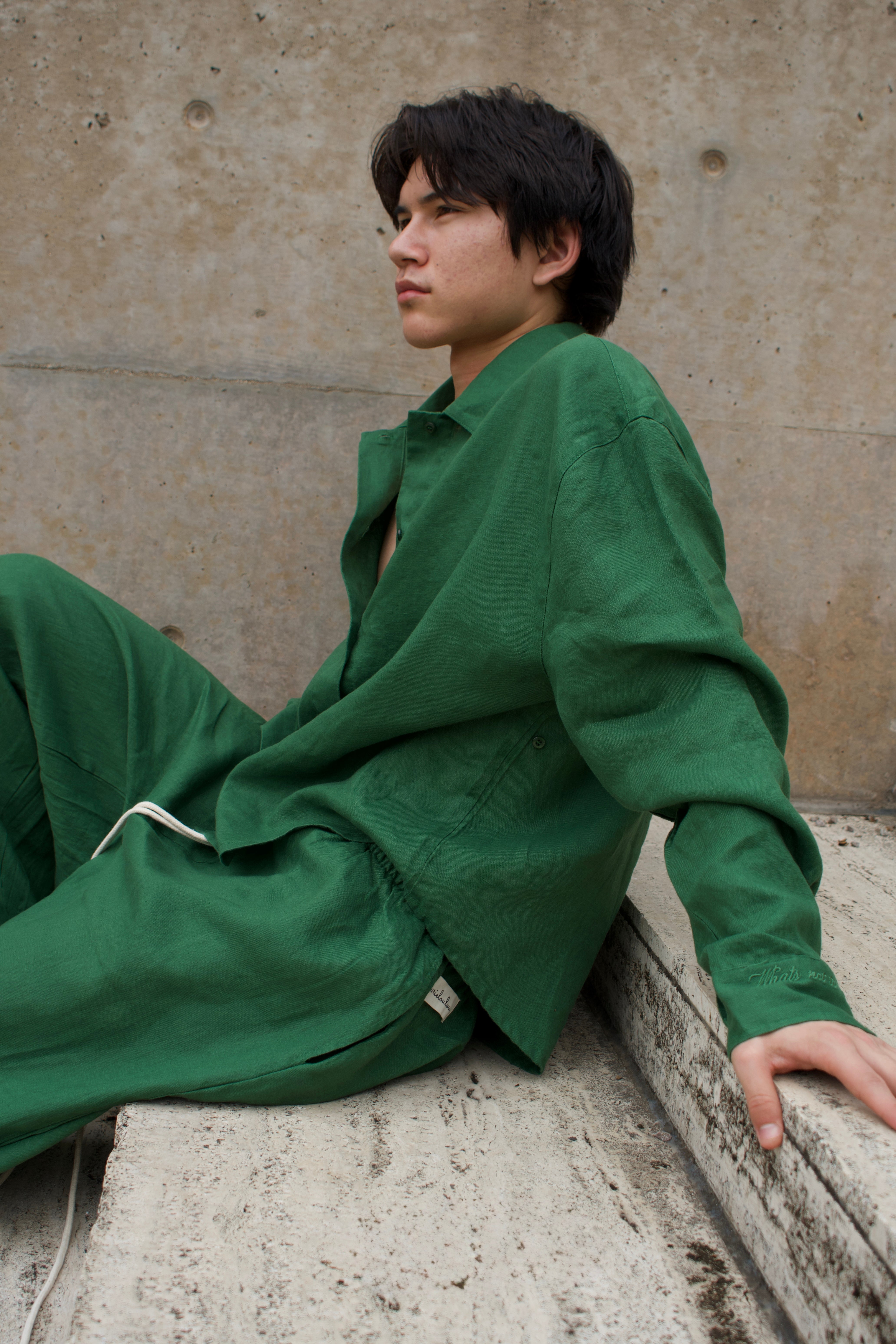 Breezy Earth Linen Button Up - Green