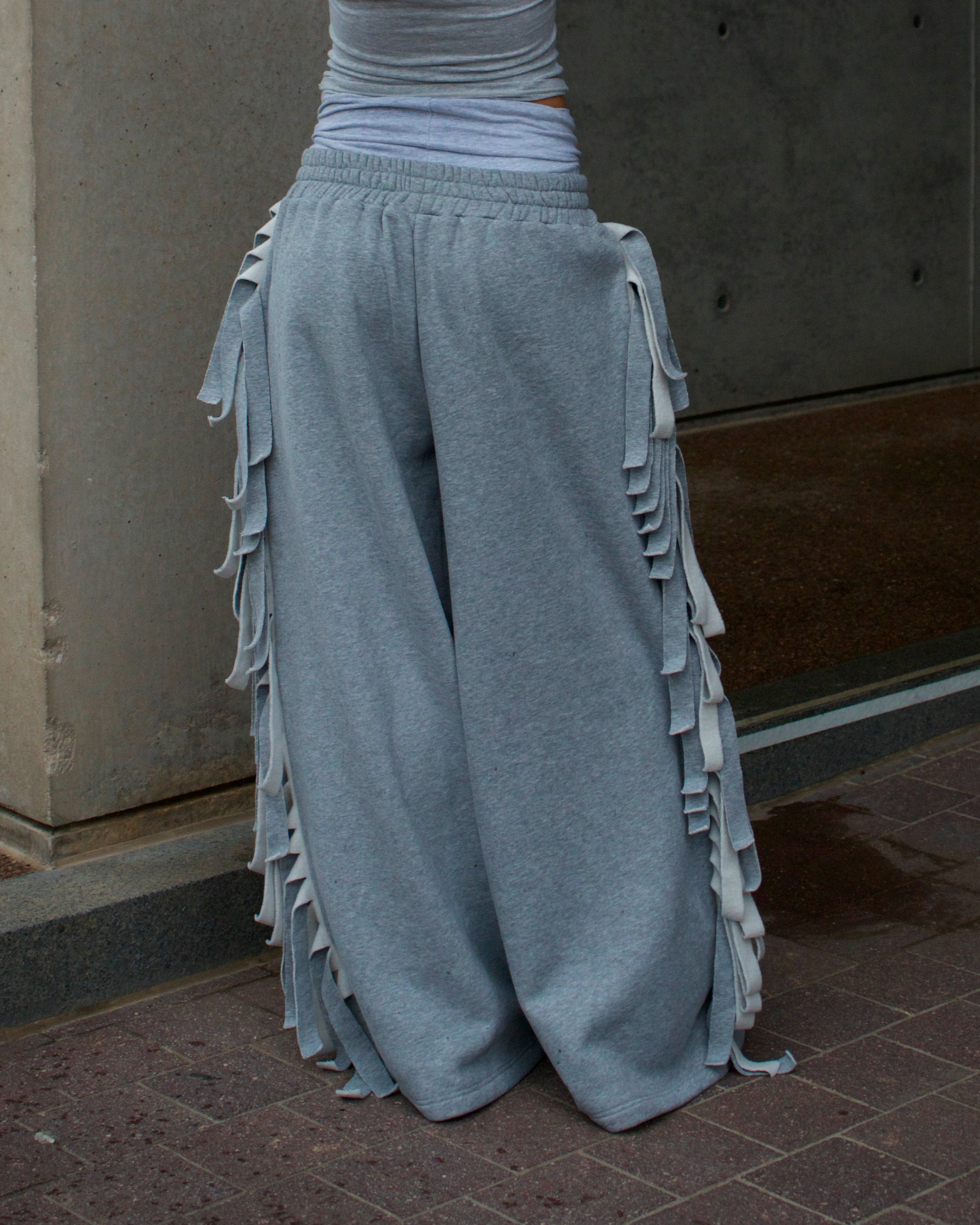 Essential Fringe Wide-Leg Sweatpants — Gray