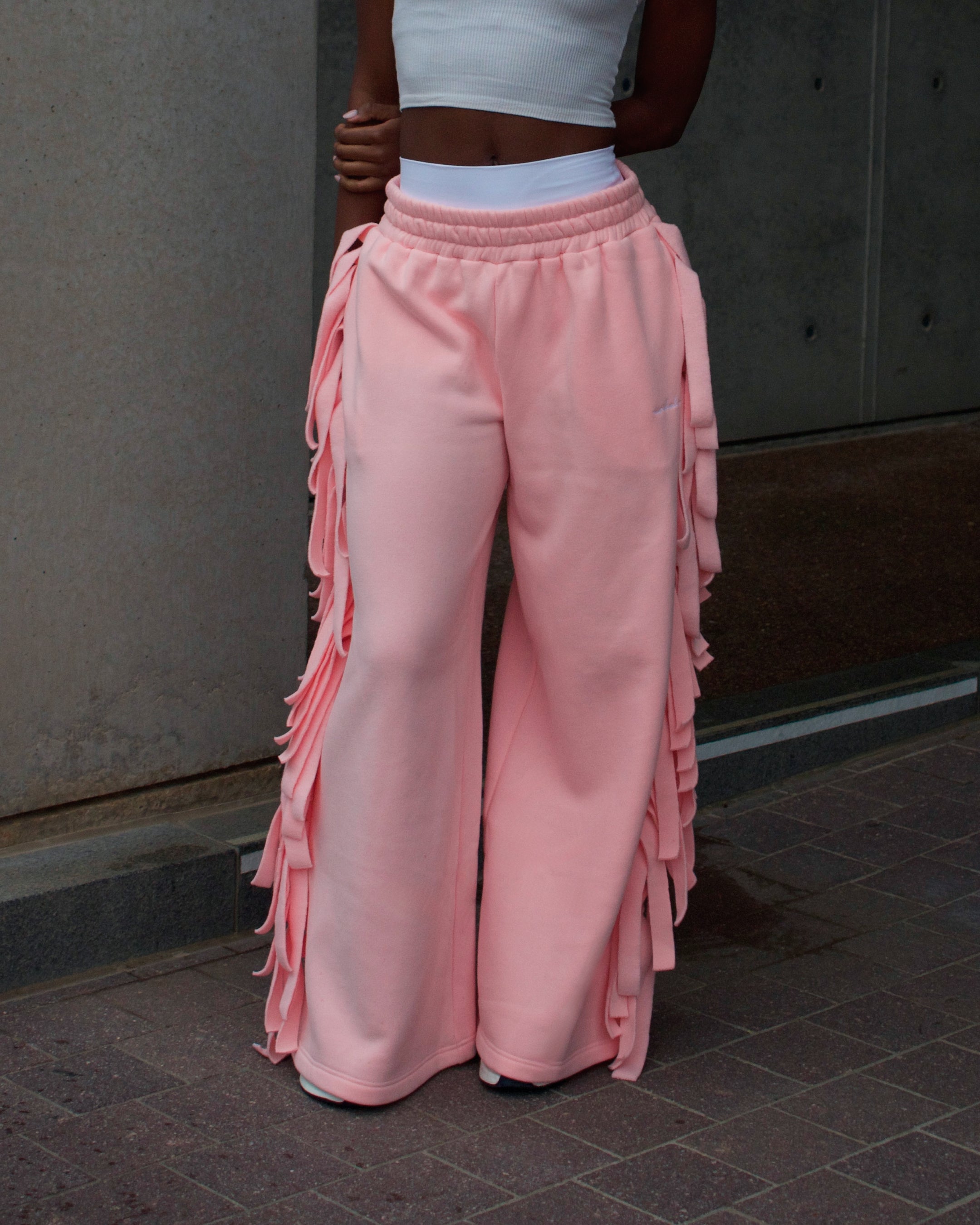 Essential Fringe Wide-Leg Sweatpants — Pink