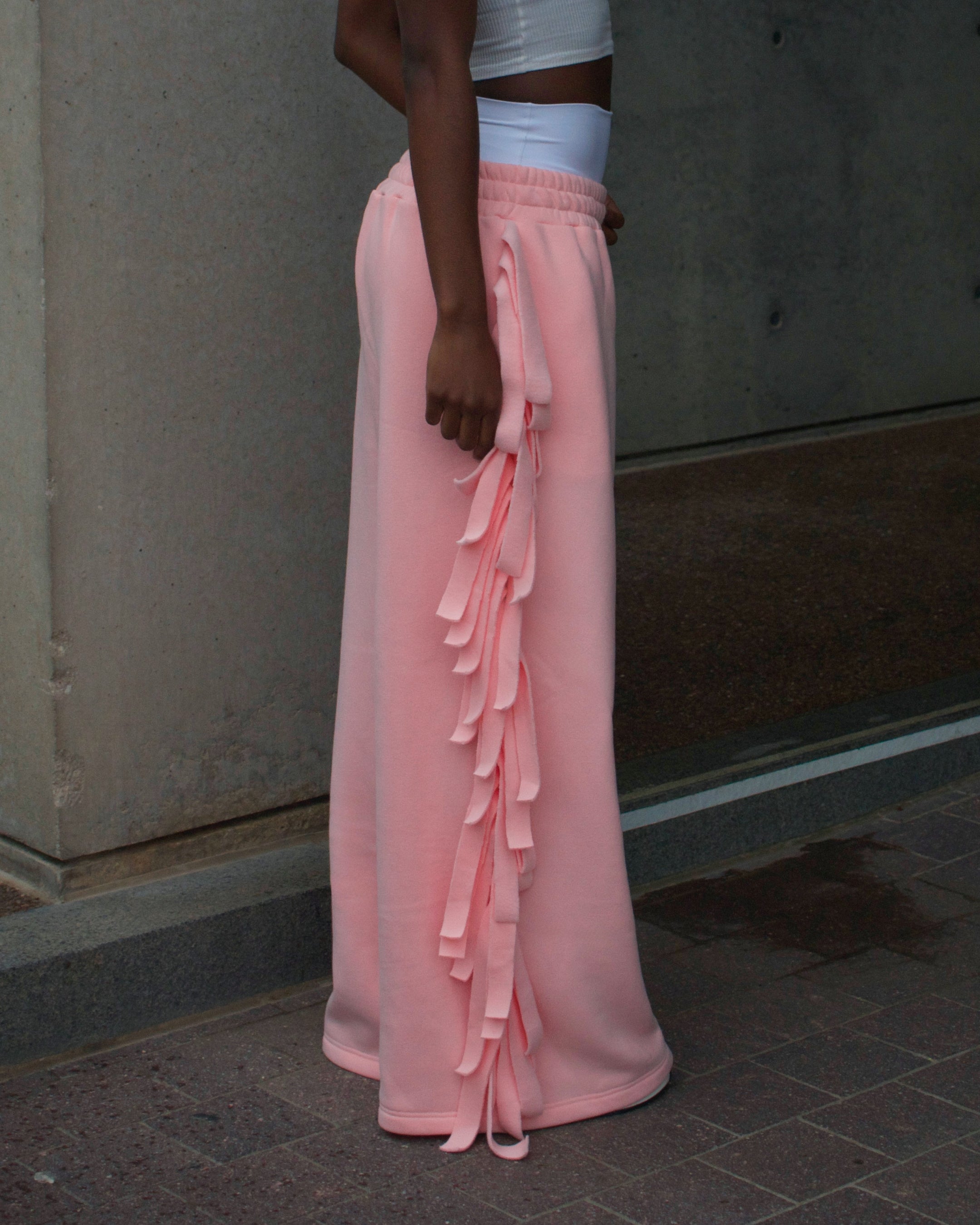 Essential Fringe Wide-Leg Sweatpants — Pink