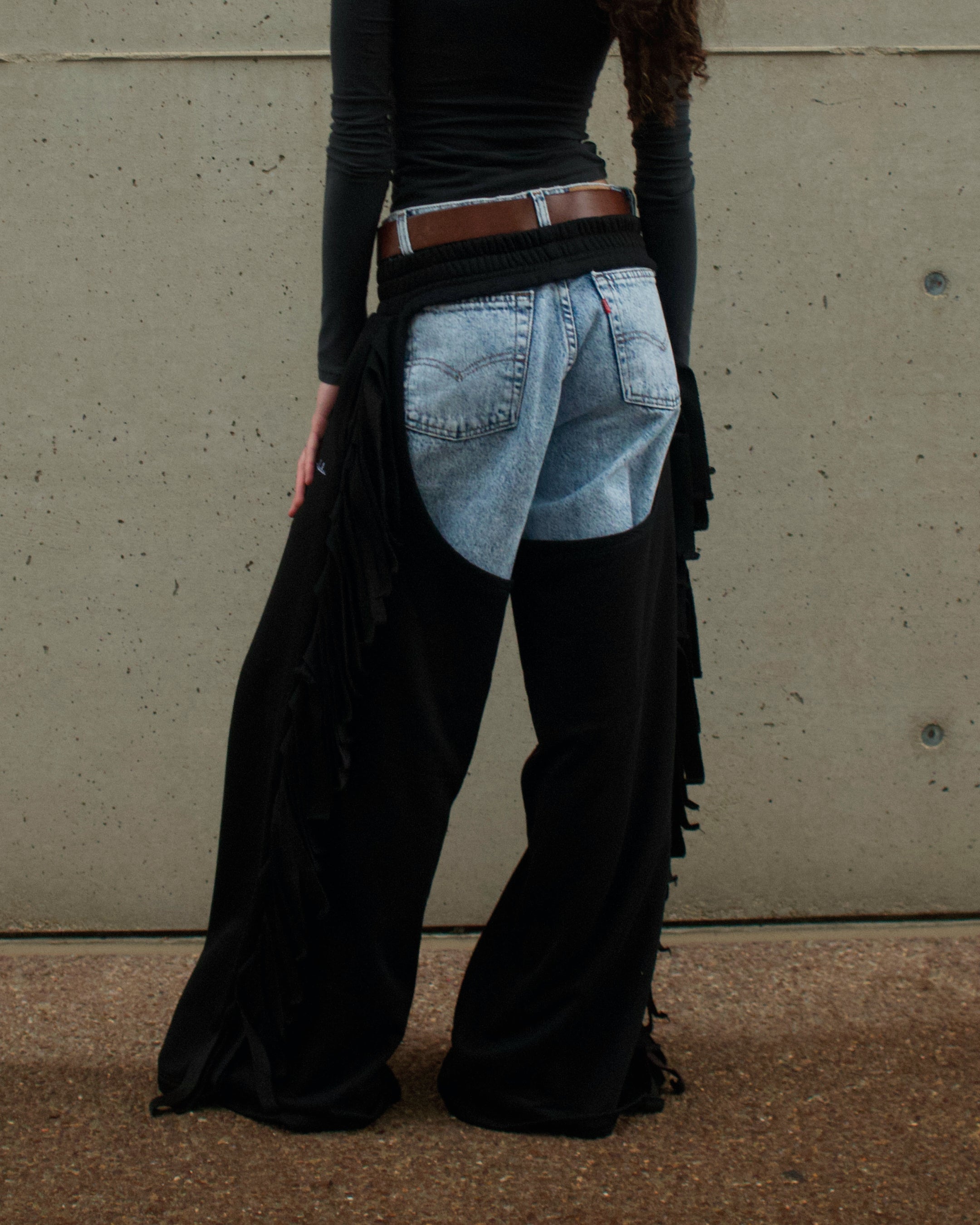 Cozy Cowboy Wide-Leg Sweatpants Chaps | Black | Marieloulou