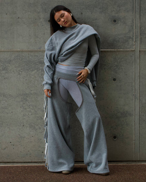 Cozy Cowboy Wide-Leg Sweatpants Chaps | Gray | Marieloulou