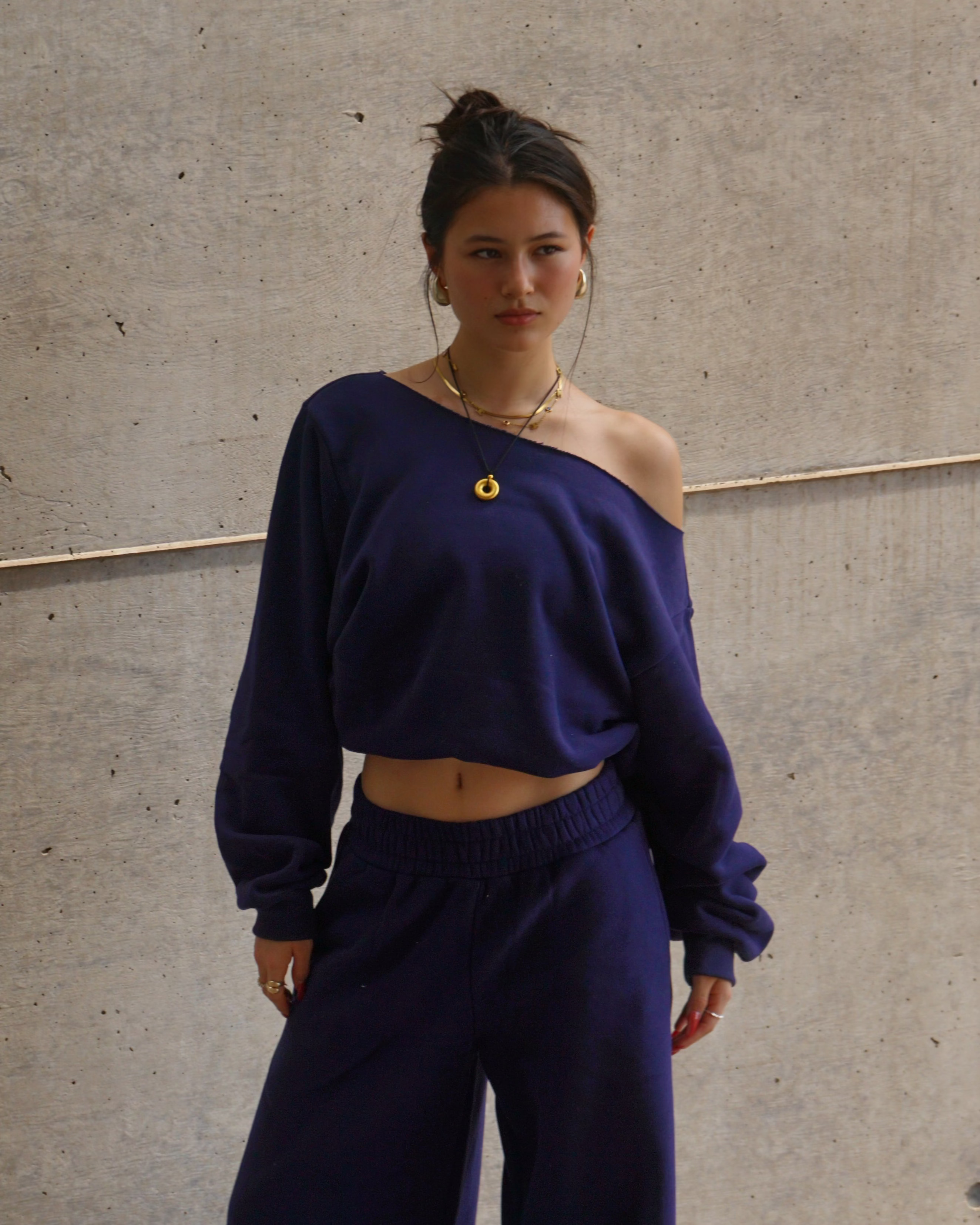 Cozy Cowboy Shoulder Crewneck Sweatshirt - Navy