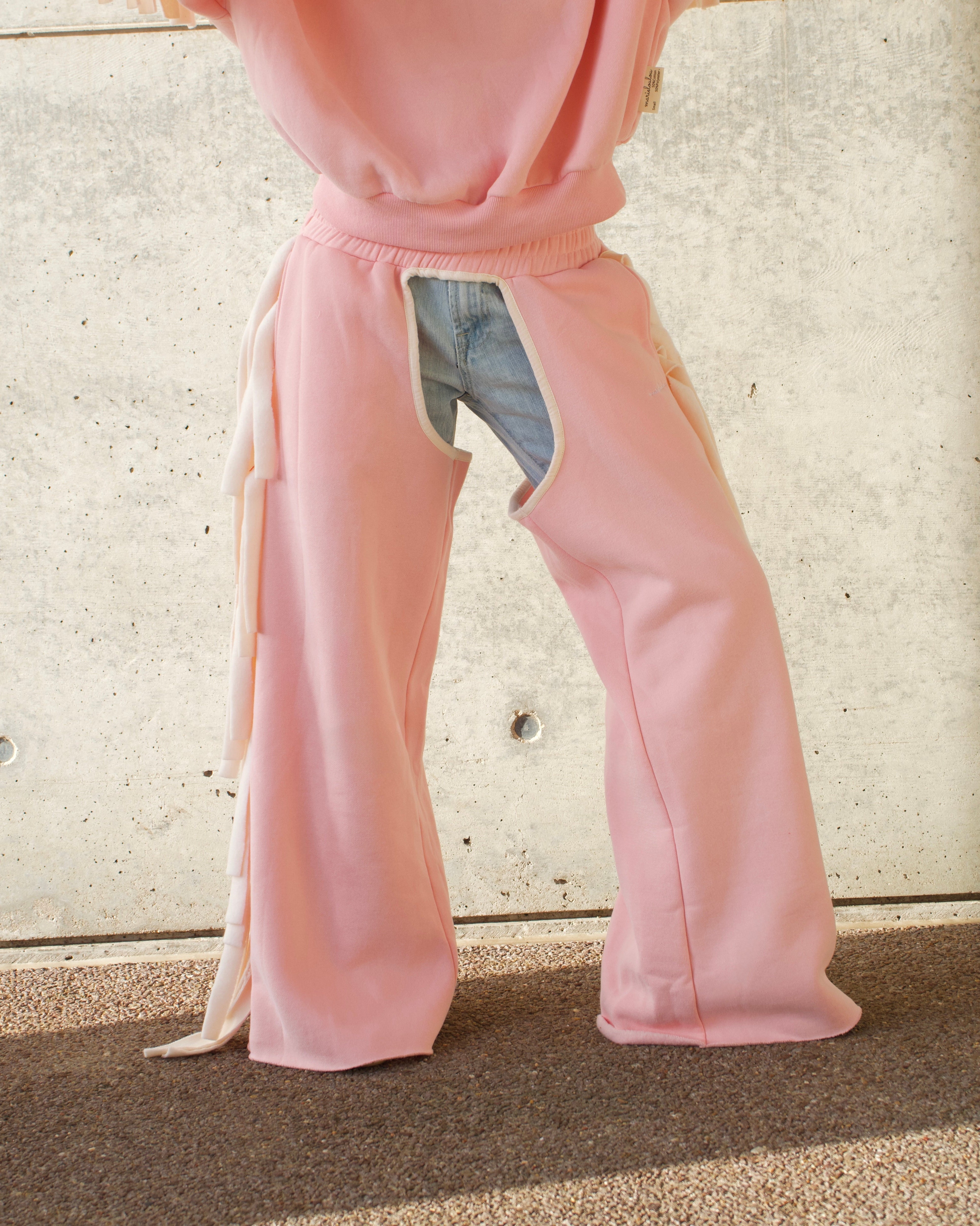 Cozy Cowboy Essential Wide-Leg Sweatpants Chaps— Pink and Beige