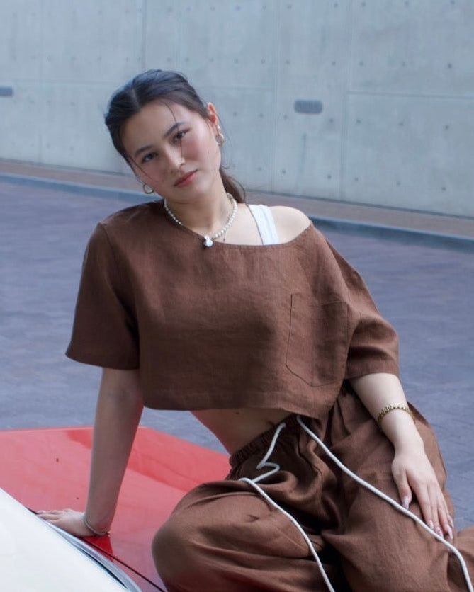 Earth Linen Staple Crop Top - Brown