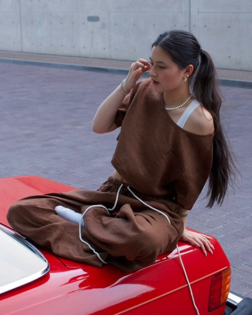 Earth Linen Staple Crop Top - Brown