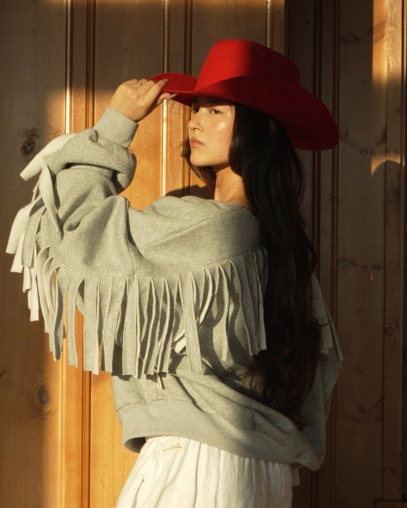 Cozy Cowboy Essential Fringe Crewneck Sweatshirt — Gray