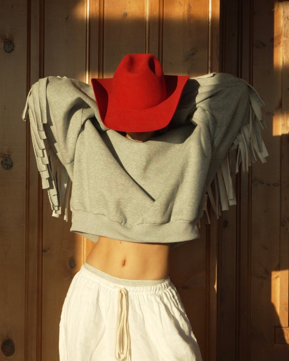 Cozy Cowboy Essential Fringe Crewneck Sweatshirt — Gray