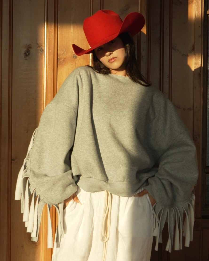 Cozy Cowboy Essential Fringe Crewneck Sweatshirt — Gray