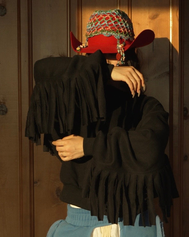 Cozy Cowboy Essential Fringe Crewneck Sweatshirt — Black
