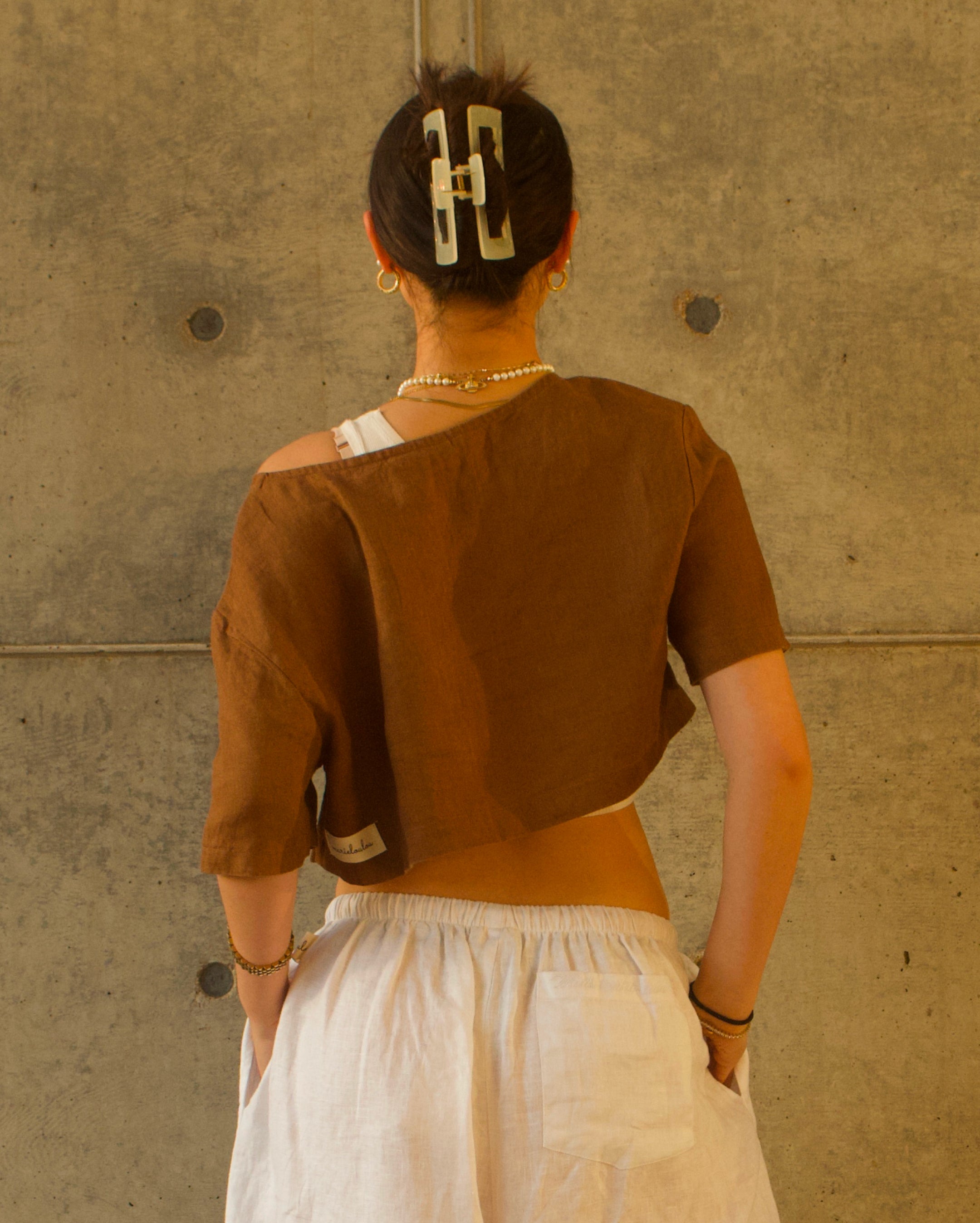 Linen Staple Crop Top - Brown