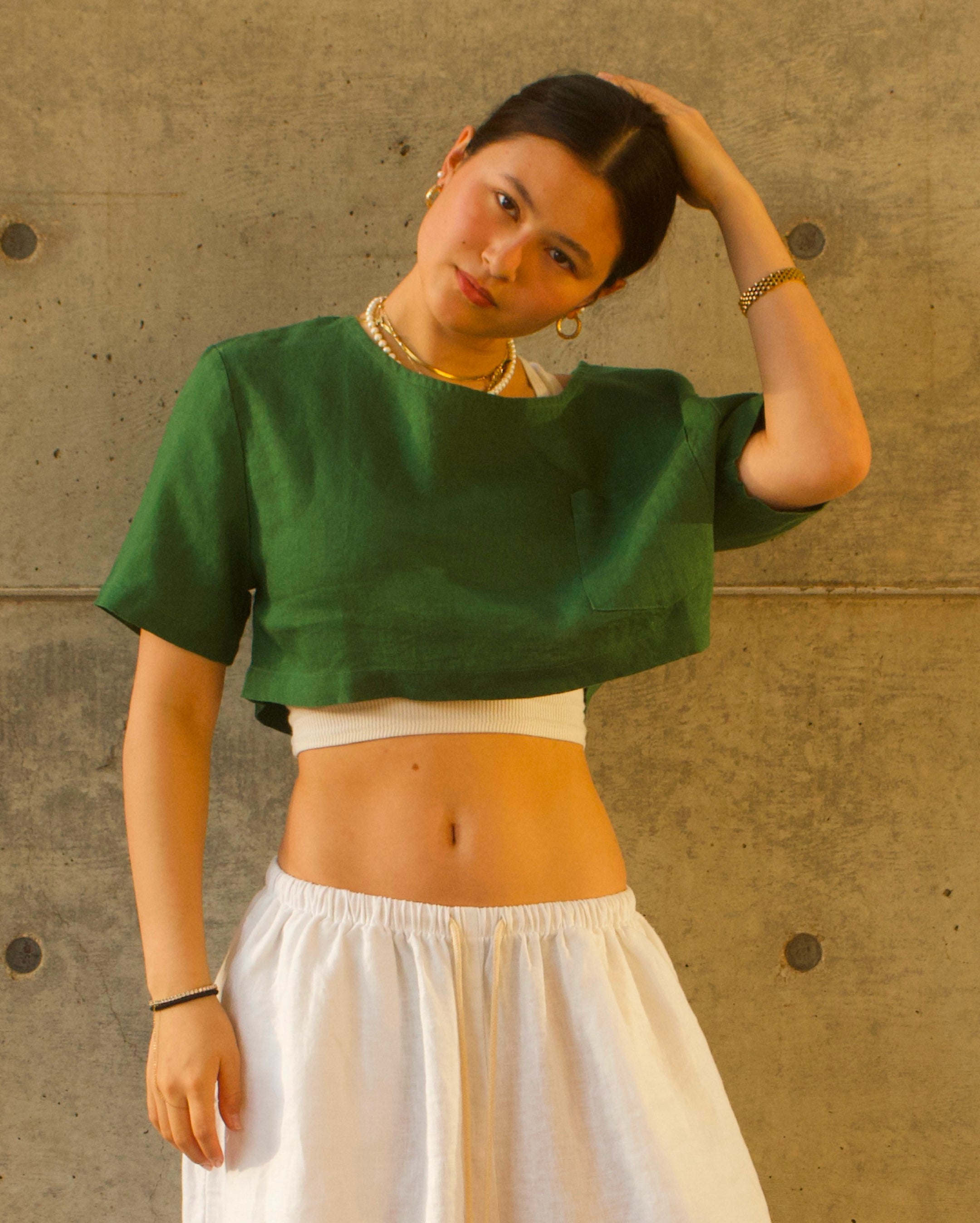Linen Staple Crop Top - Green