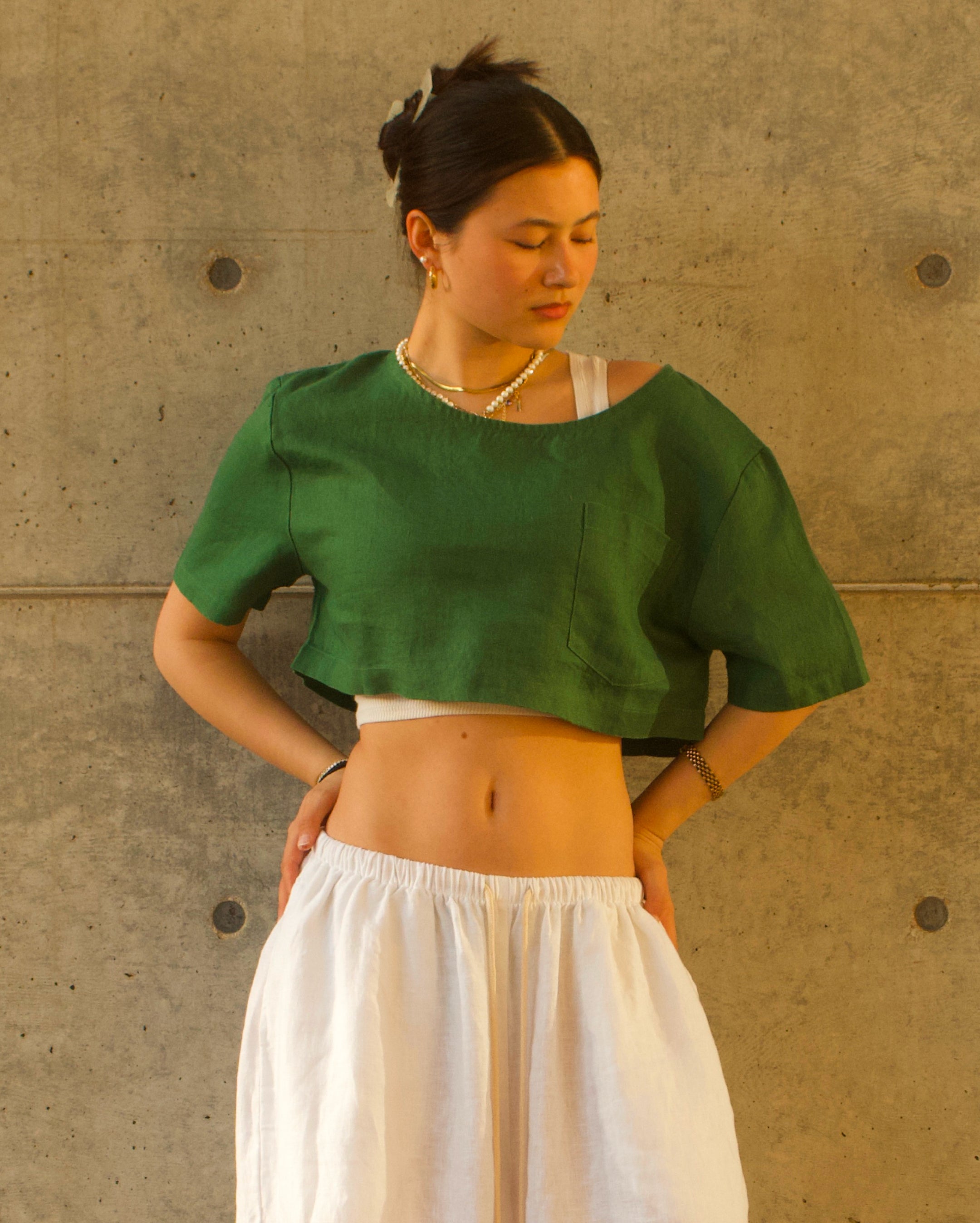 Linen Staple Crop Top - Green