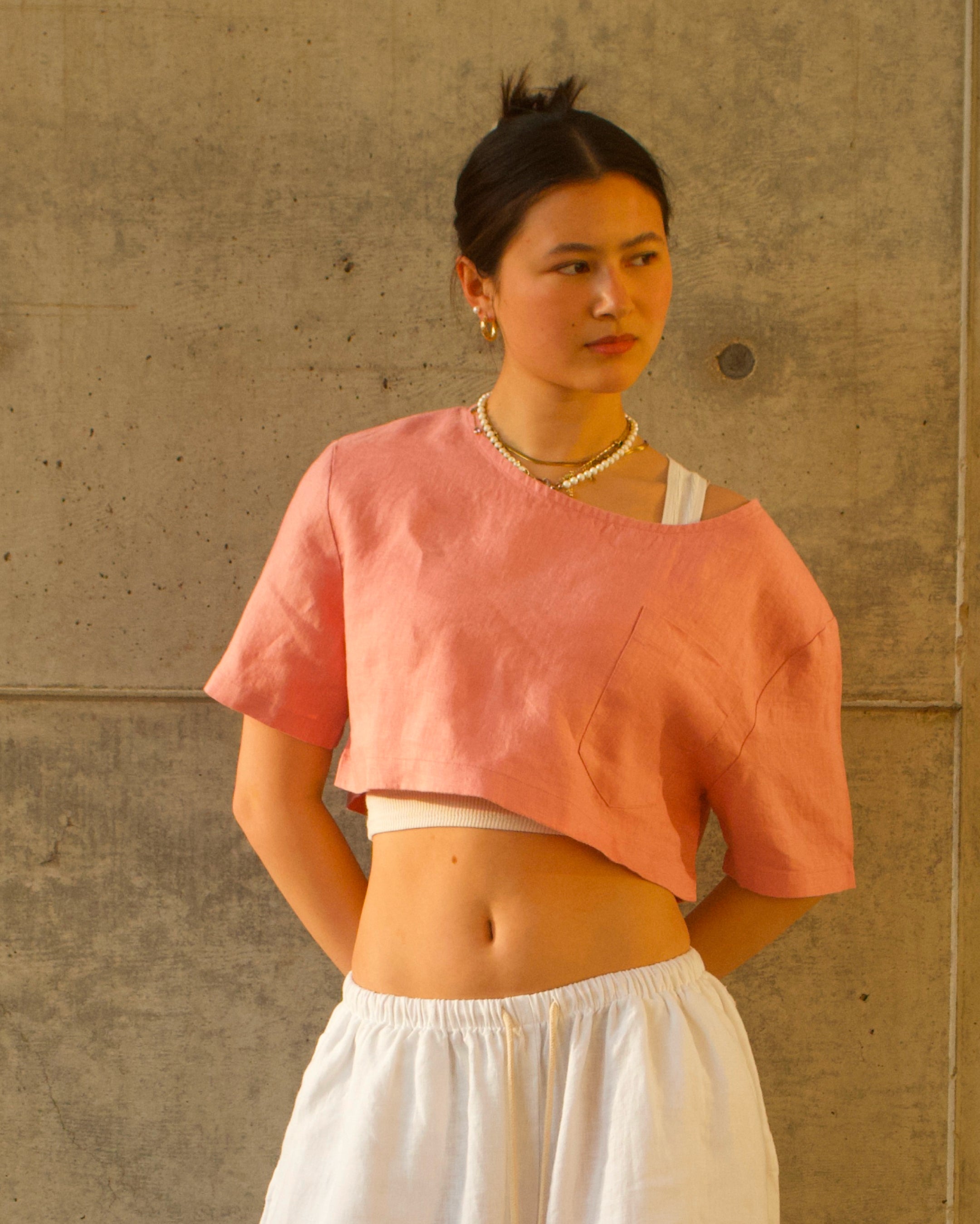 Linen Staple Crop Top - Pink