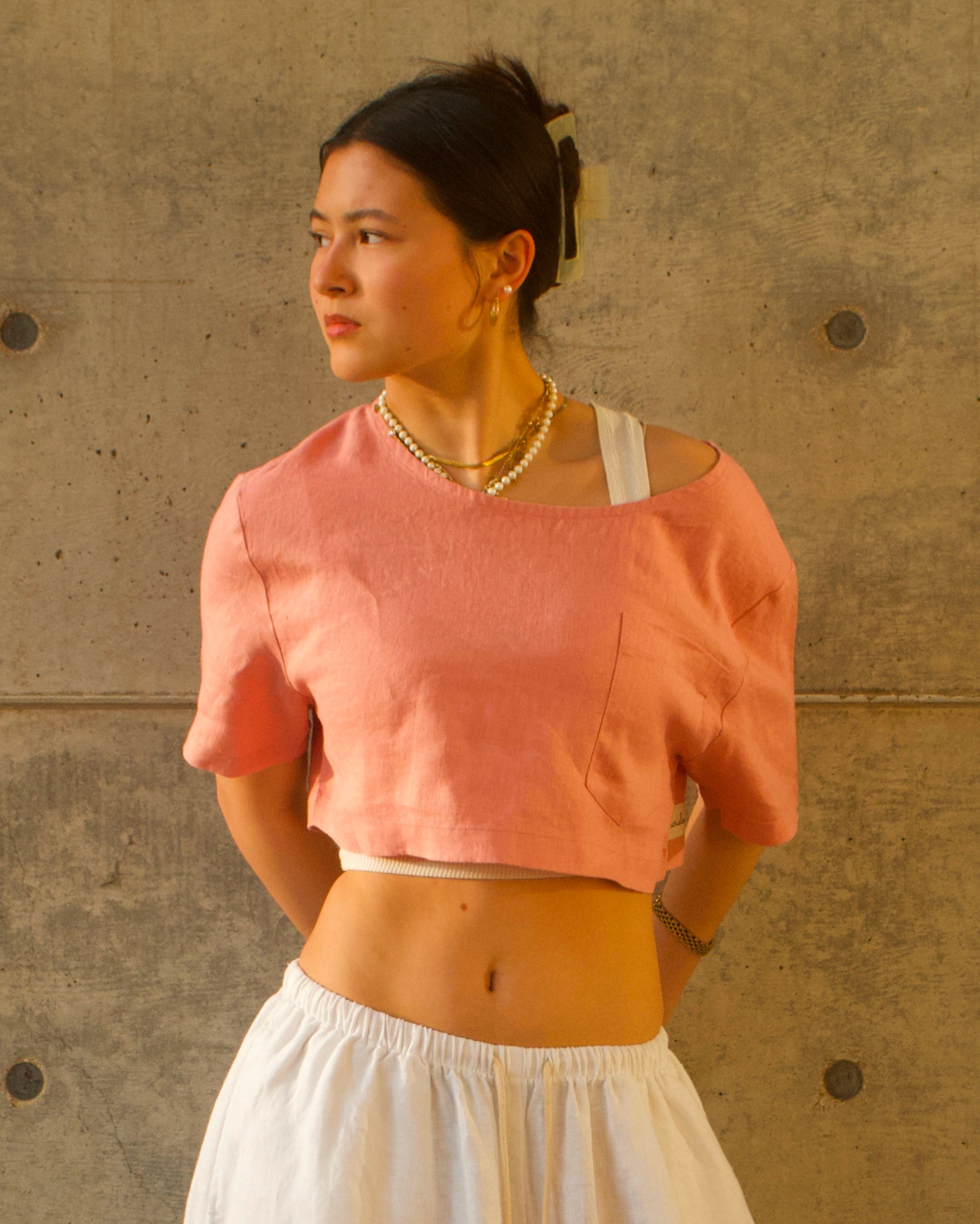 Linen Staple Crop Top - Pink