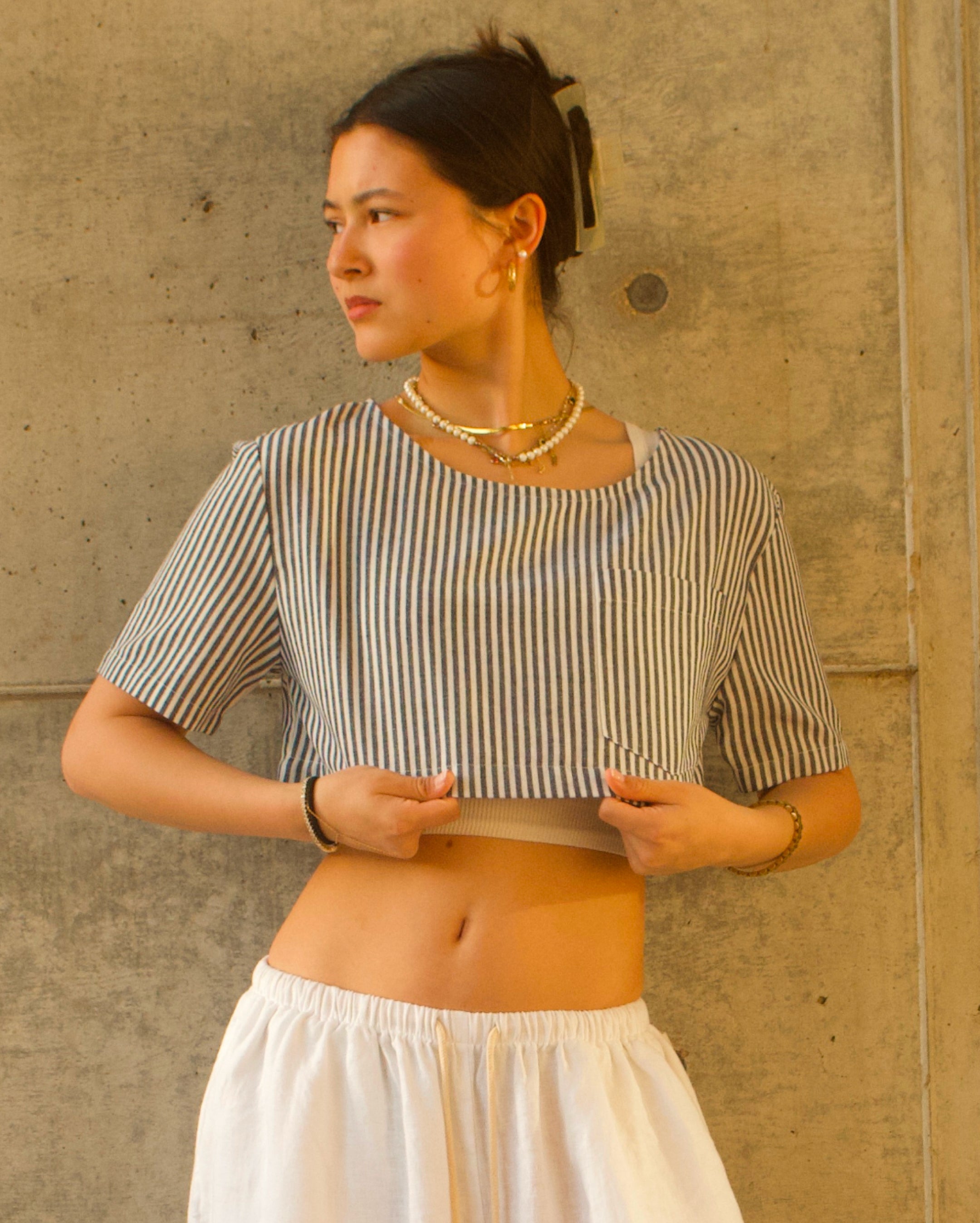 Linen Staple Crop Top - Stripe